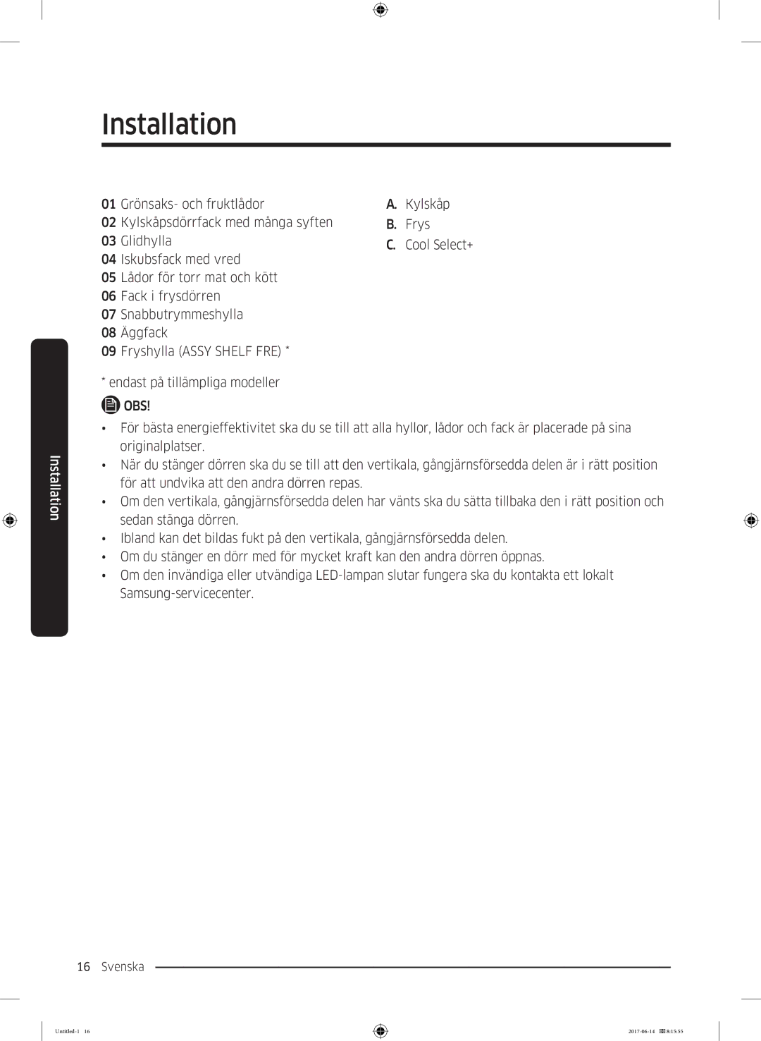 Samsung RF60J9020WZ/EE manual Obs 