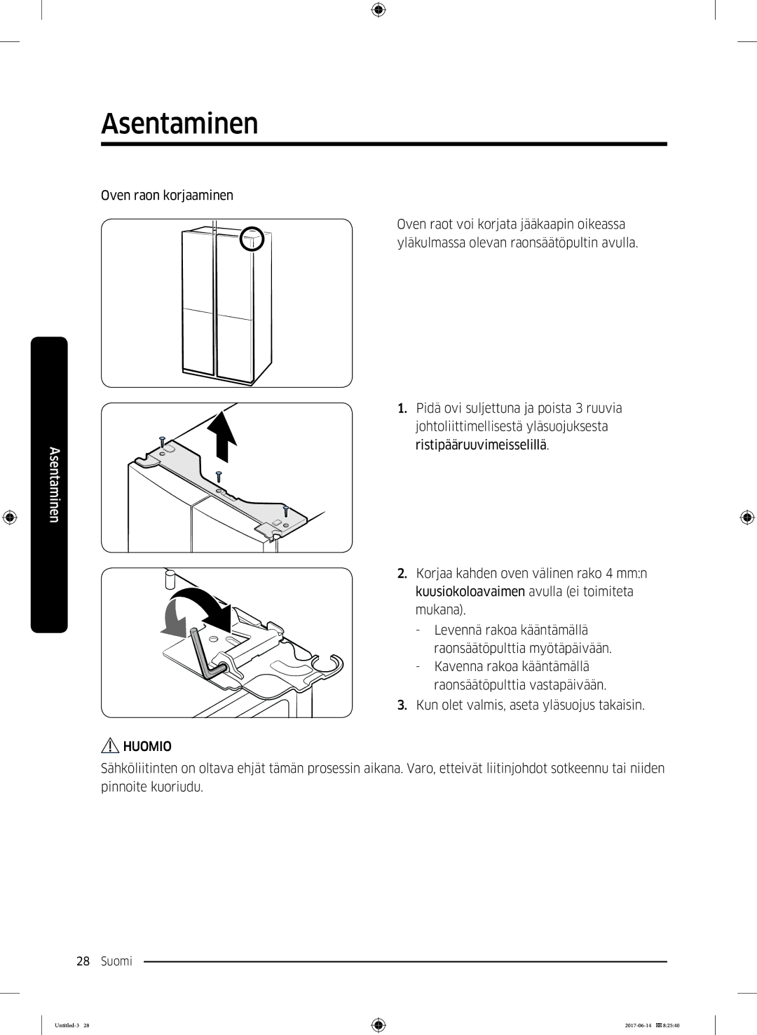 Samsung RF60J9020WZ/EE manual Asentaminen 