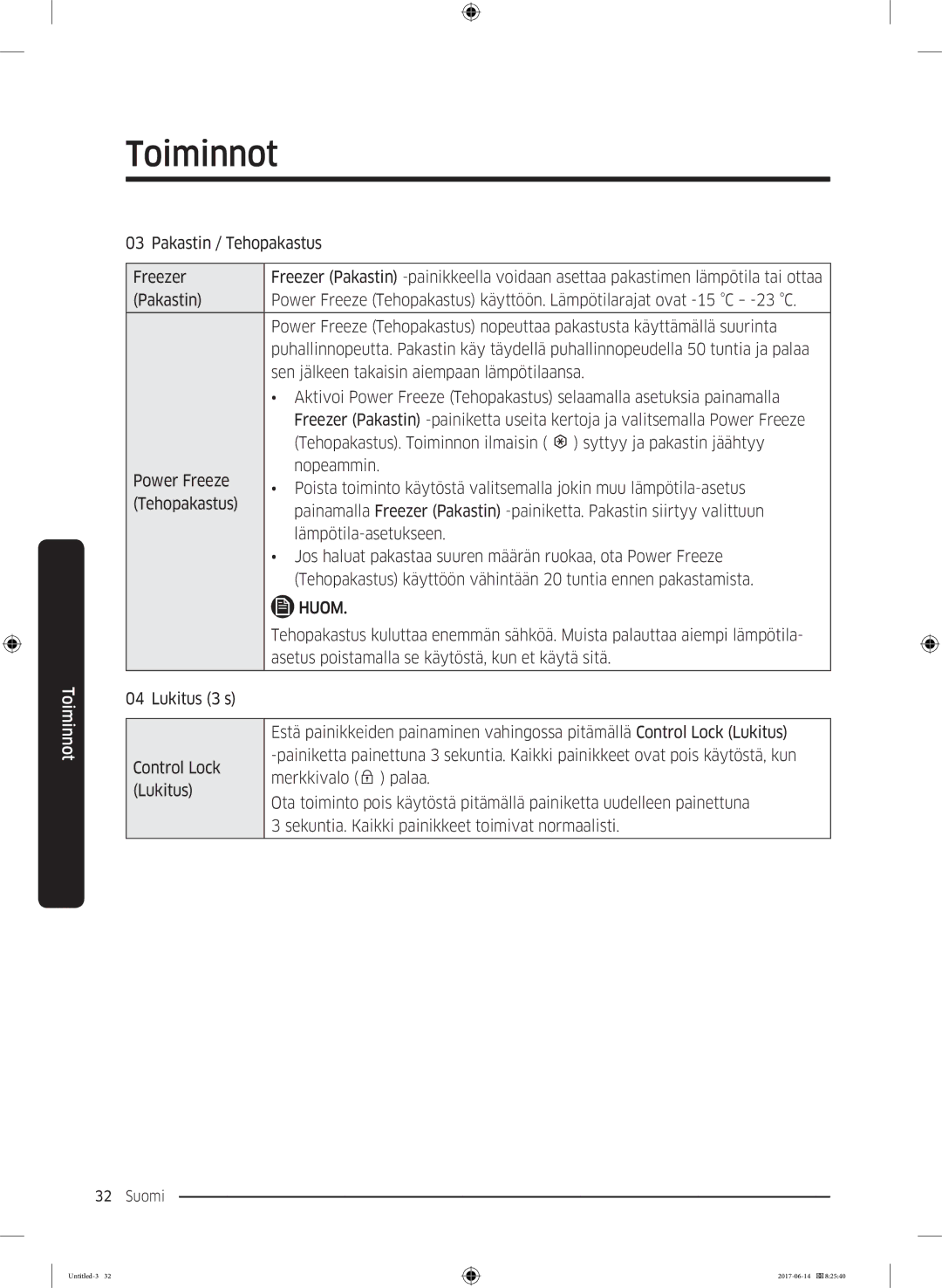 Samsung RF60J9020WZ/EE manual Asetus poistamalla se käytöstä, kun et käytä sitä 