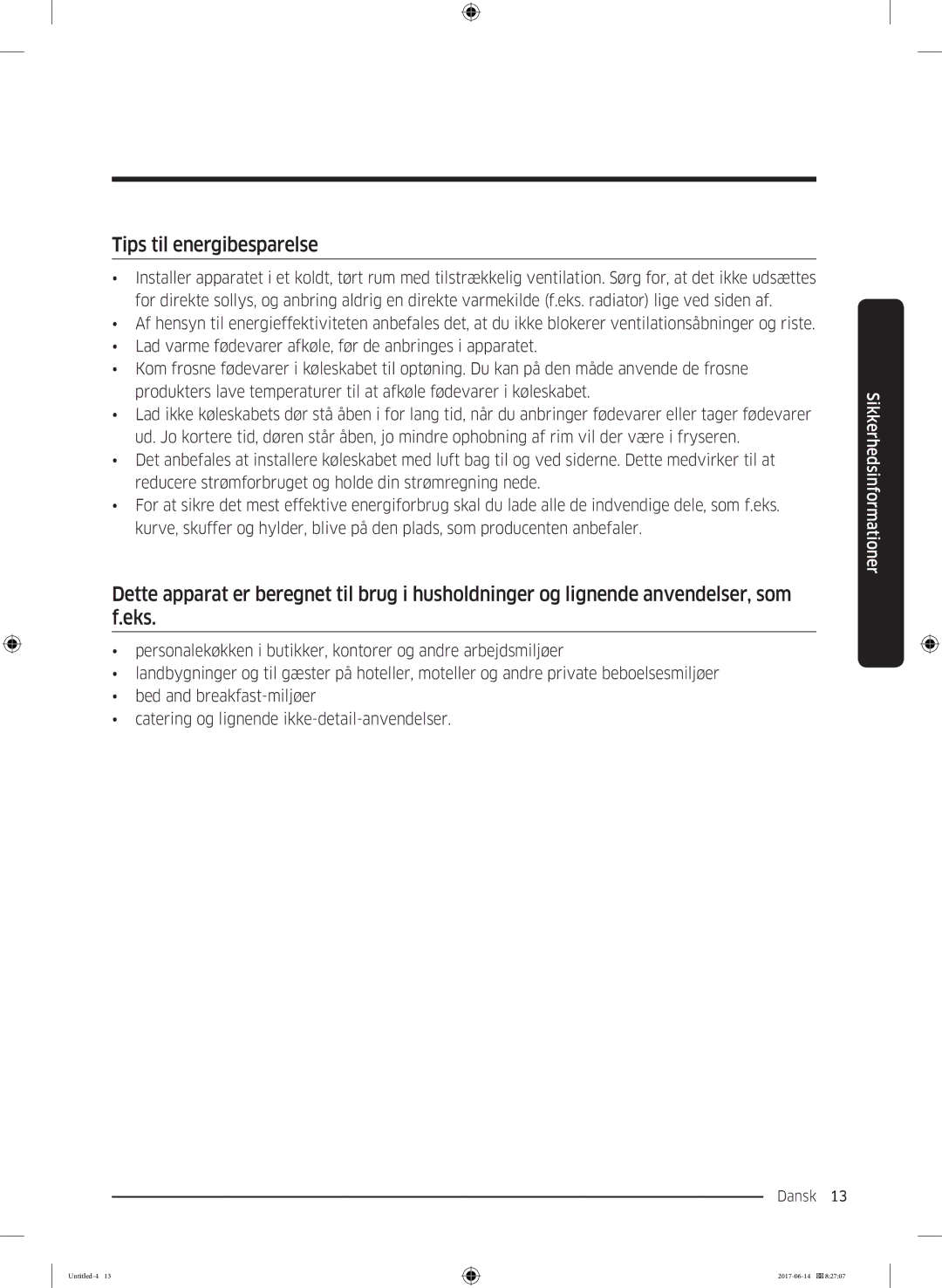 Samsung RF60J9020WZ/EE manual Tips til energibesparelse 