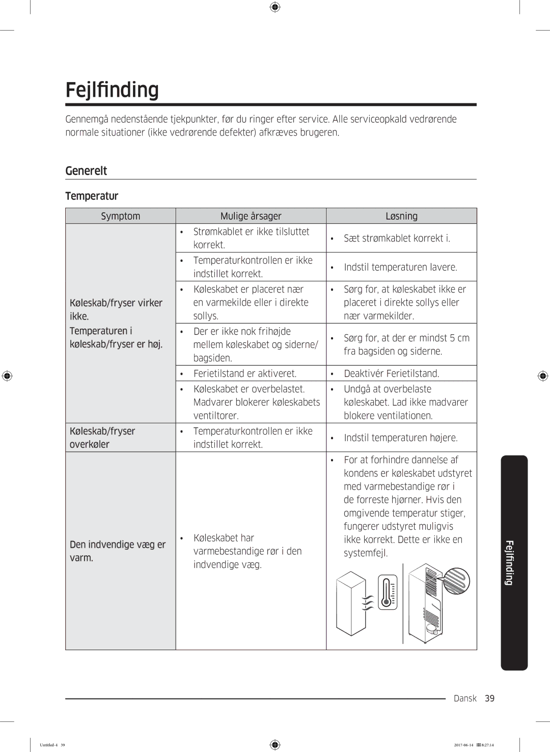 Samsung RF60J9020WZ/EE manual Fejlfinding, Generelt 