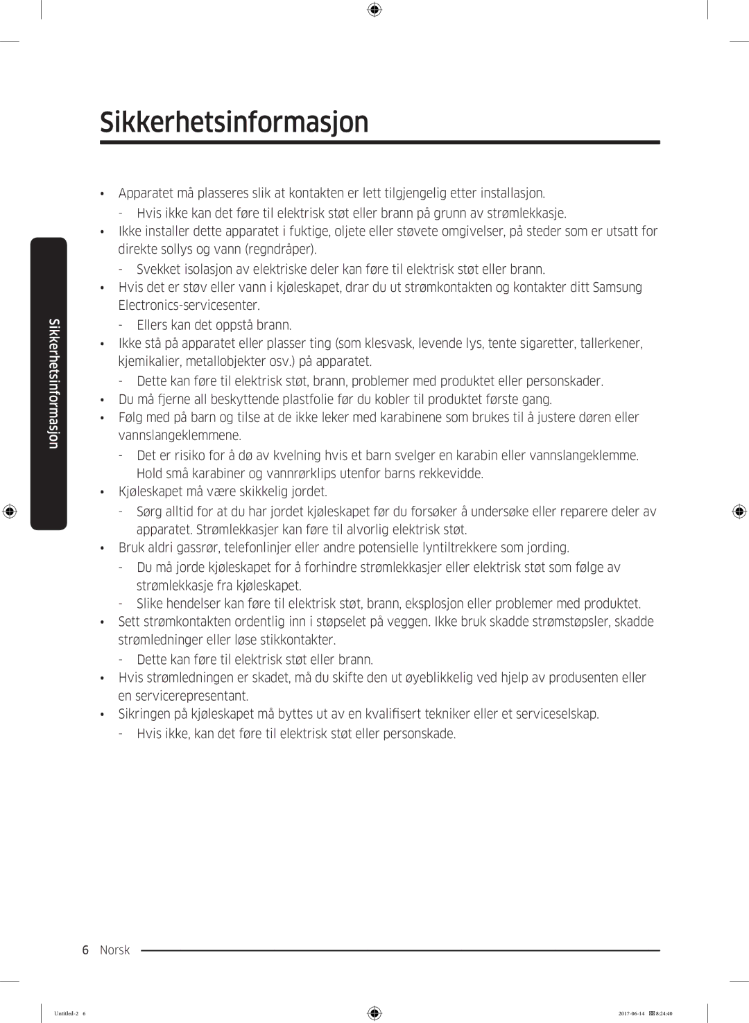 Samsung RF60J9020WZ/EE manual Sikkerhetsinformasjon 