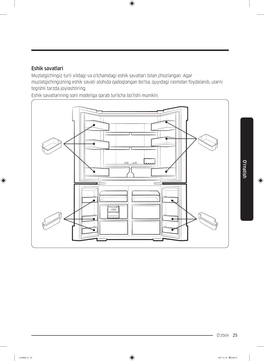 Samsung RF61K90407F/WT manual Eshik savatlari 