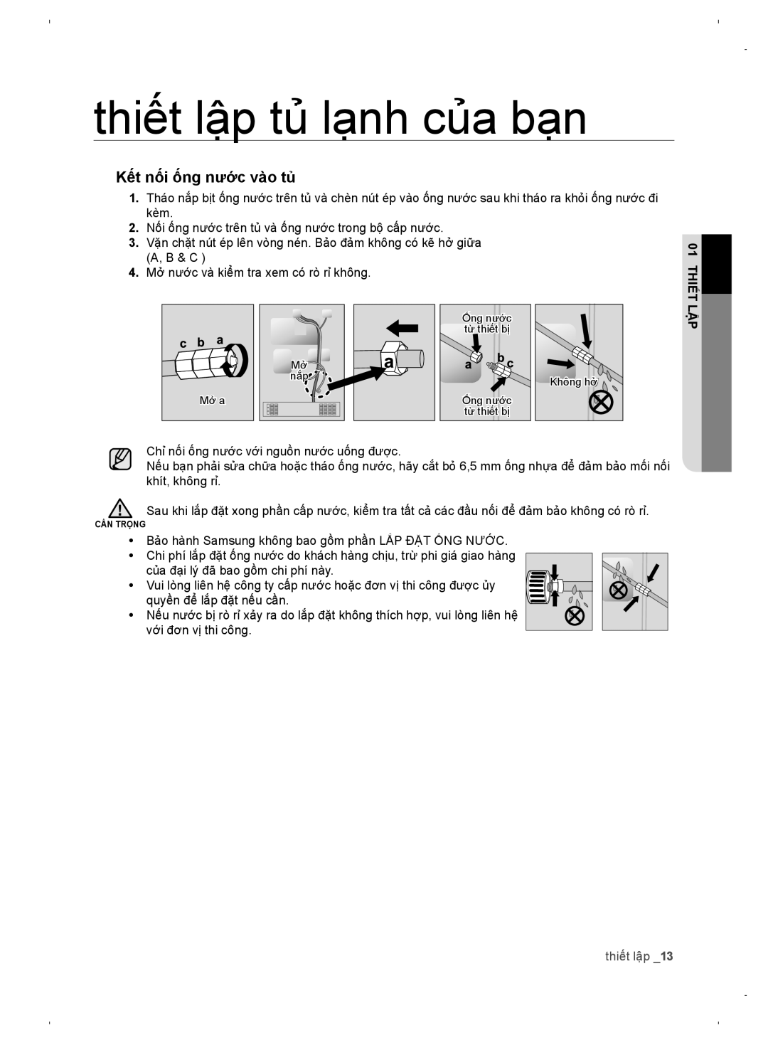 Samsung RF67DERS1/XSV, RF62DESW1/XSV, RF62DEPN1/XSV manual Mở a Nắp Ống nước 