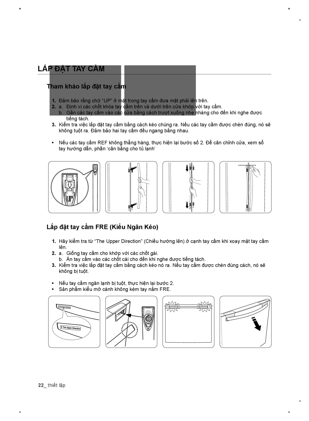 Samsung RF67DERS1/XSV, RF62DESW1/XSV, RF62DEPN1/XSV manual Tham khảo lắp đặt tay cầm, Lắp đặt tay cầm FRE Kiểu Ngăn Kéo 