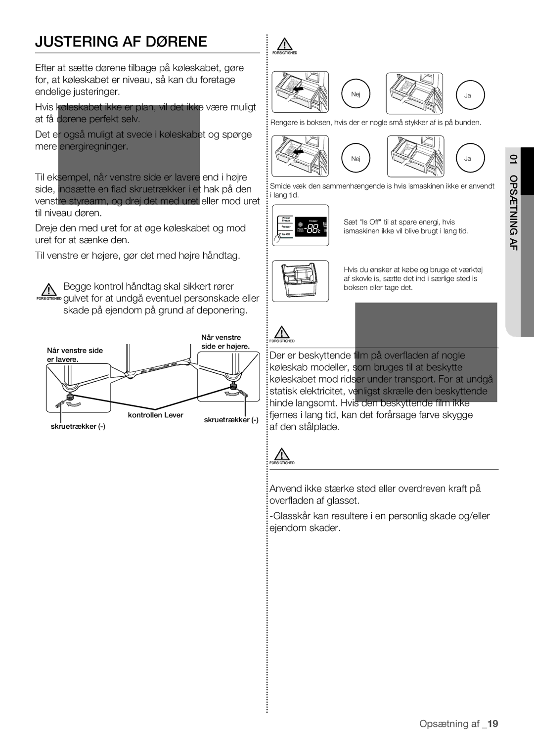 Samsung RF62QEPN1/XEE, RF62HEPN1/XEE manual Justering AF Dørene, Af 01 Opsætning 