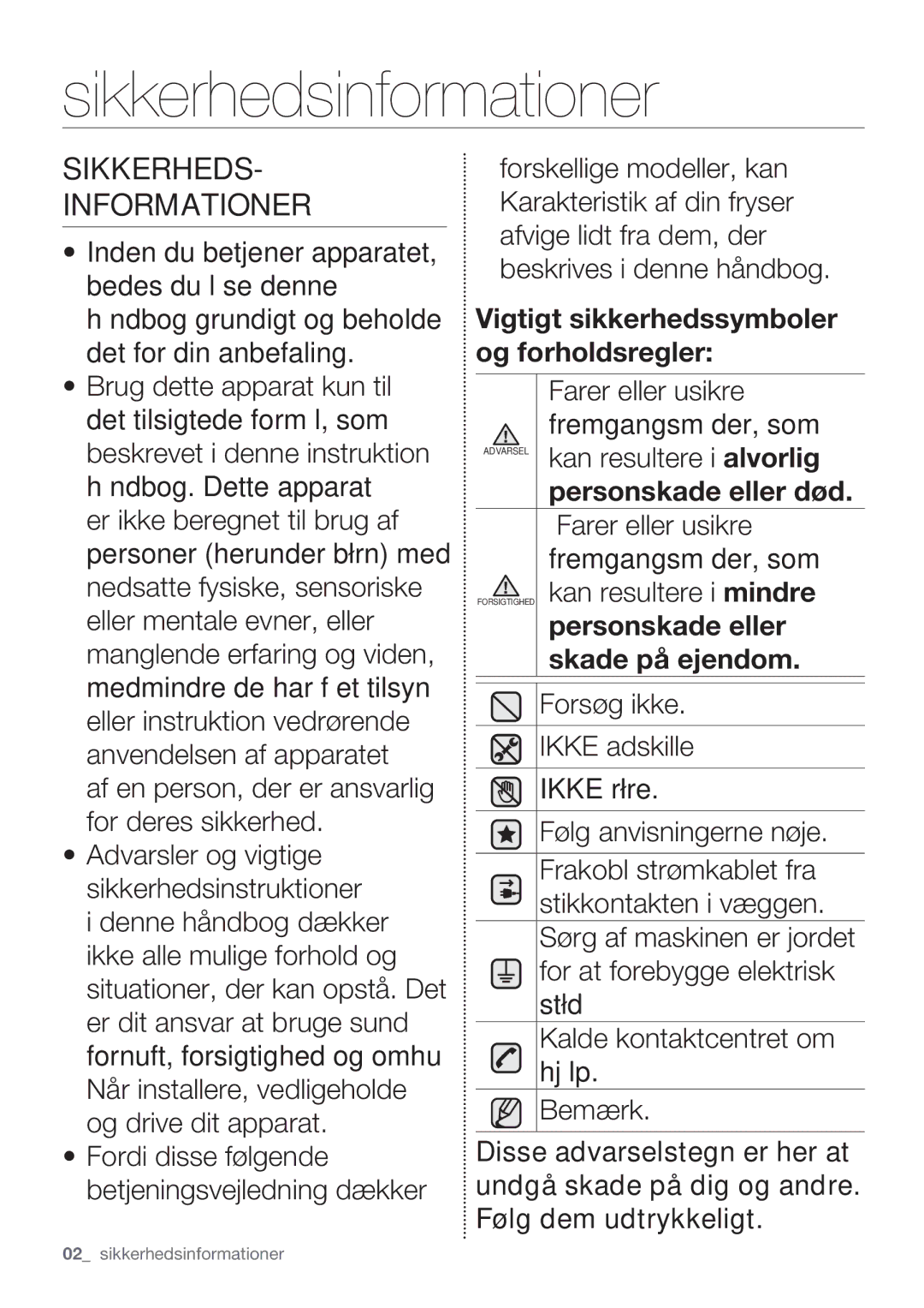 Samsung RF62HEPN1/XEE, RF62QEPN1/XEE manual Sikkerhedsinformationer, SIKKERHEDS­ Informationer 