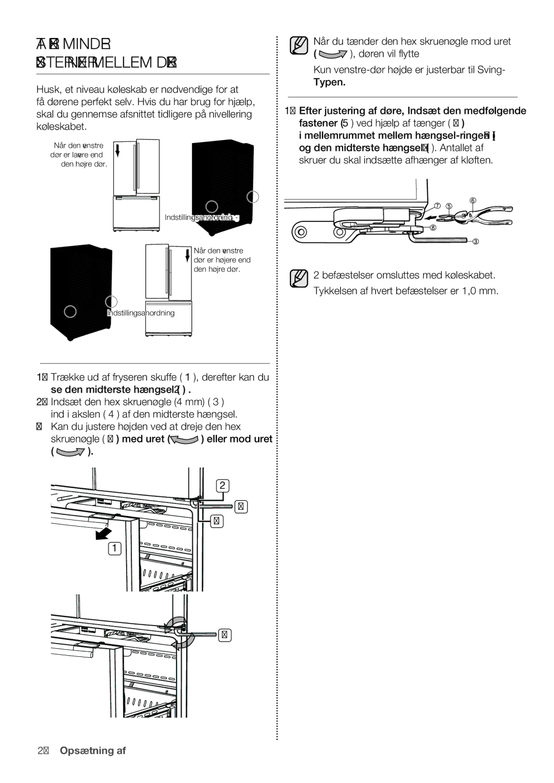 Samsung RF62HEPN1/XEE, RF62QEPN1/XEE manual AT Gøre Mindre Justeringer Mellem Døre 