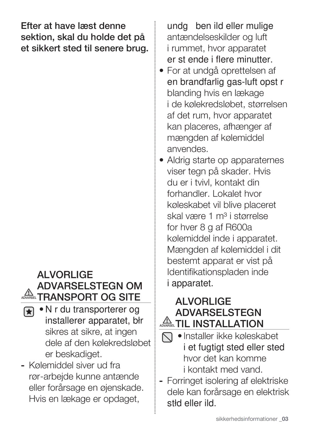 Samsung RF62QEPN1/XEE, RF62HEPN1/XEE manual Alvorlige Advarselstegn OM 