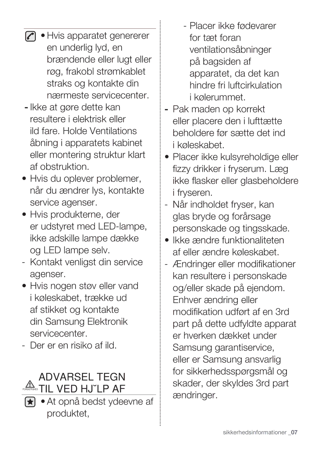 Samsung RF62QEPN1/XEE, RF62HEPN1/XEE manual Sikkerhedsinformationer 