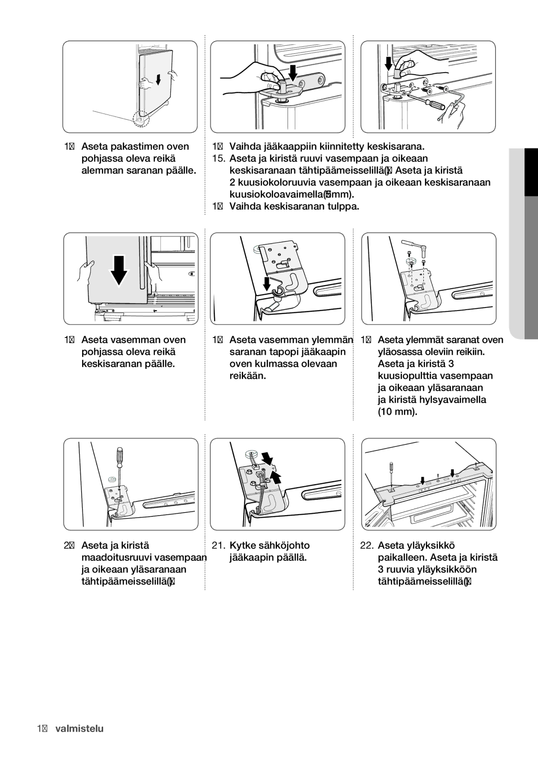 Samsung RF62HEPN1/XEE, RF62QEPN1/XEE manual Vaihda jääkaappiin kiinnitetty keskisarana 