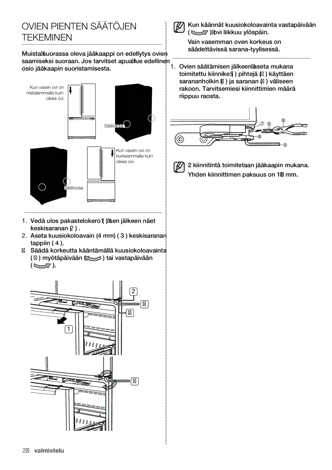 Samsung RF62HEPN1/XEE, RF62QEPN1/XEE manual Ovien Pienten Säätöjen Tekeminen 