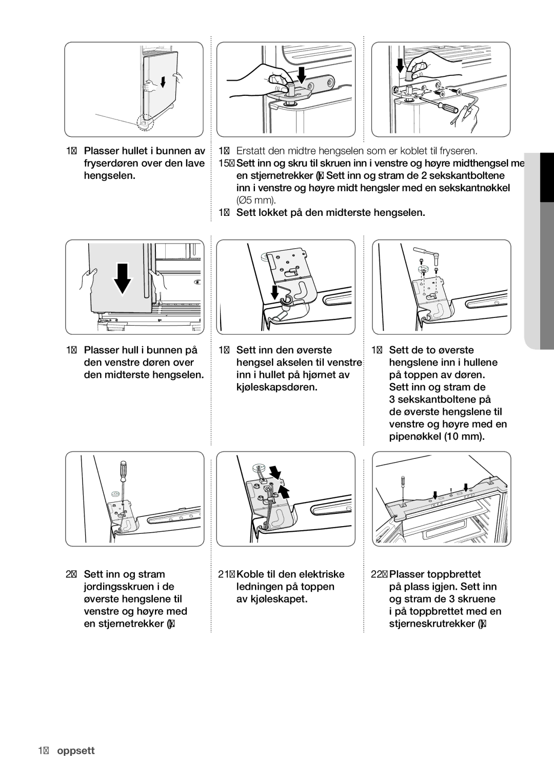 Samsung RF62HEPN1/XEE, RF62QEPN1/XEE manual Ø5 mm Sett lokket på den midterste hengselen 