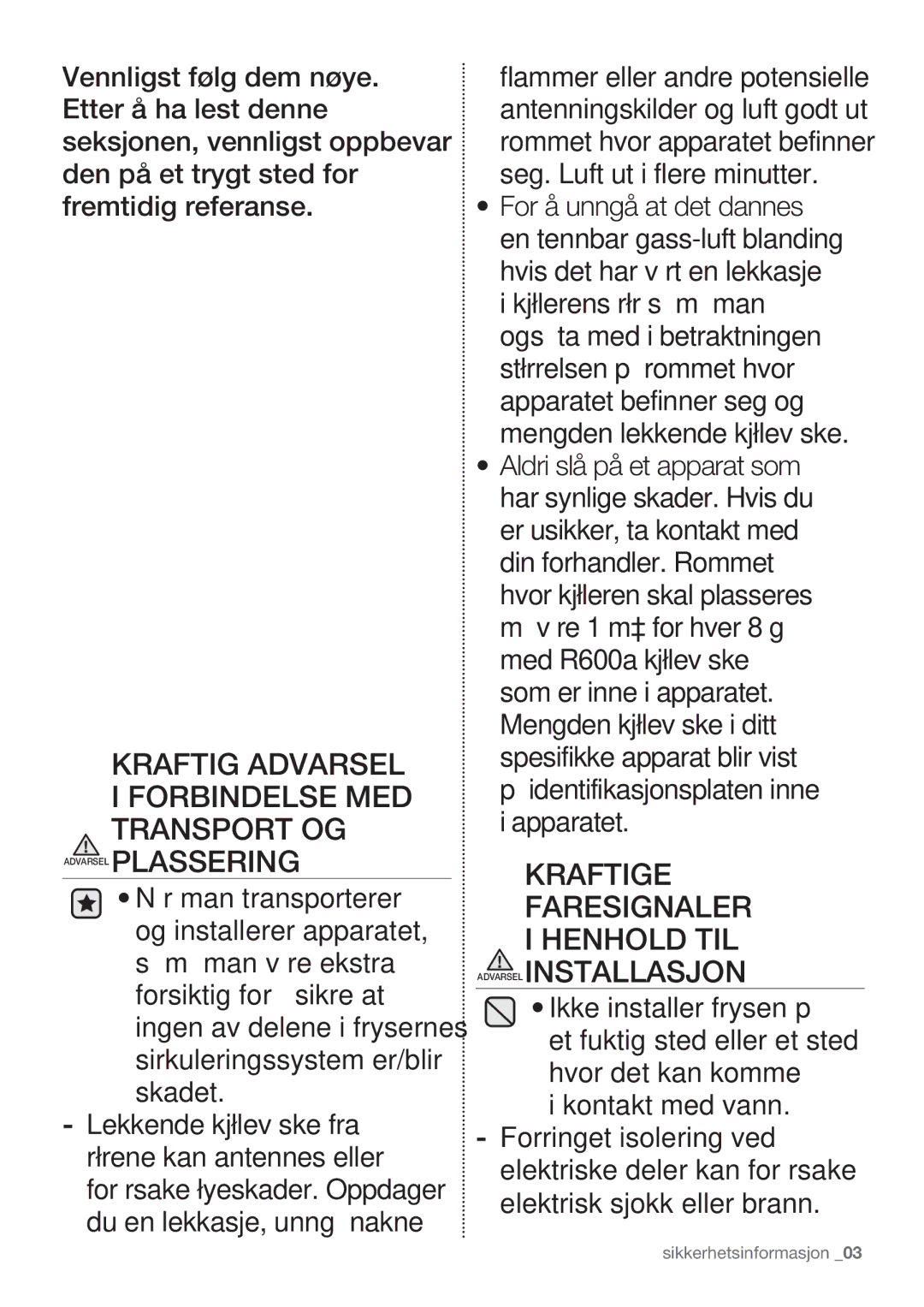 Samsung RF62QEPN1/XEE, RF62HEPN1/XEE manual Kraftige Faresignaler Henhold TIL 