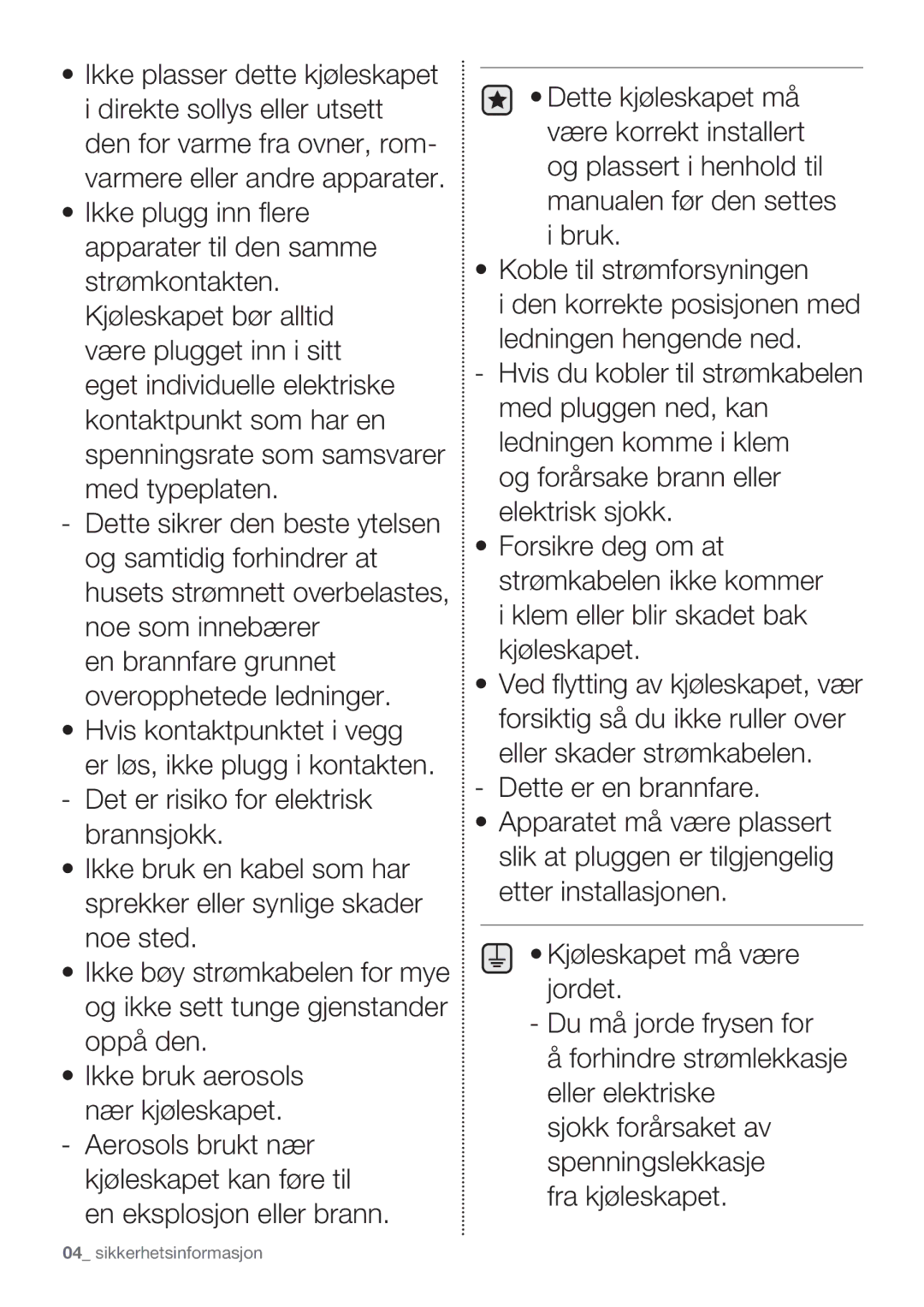 Samsung RF62HEPN1/XEE, RF62QEPN1/XEE manual Sikkerhetsinformasjon 