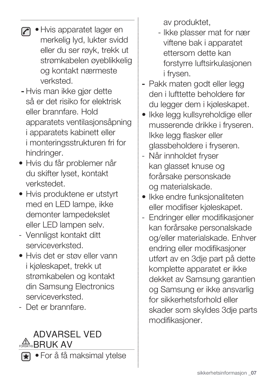 Samsung RF62QEPN1/XEE, RF62HEPN1/XEE manual Forsiktig Bruk AV 