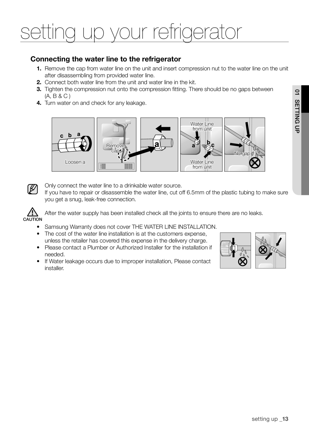 Samsung RF67DEPN1/SML, RF62HEPN1/XEF, RF67DESW1/SML manual Connecting the water line to the refrigerator 