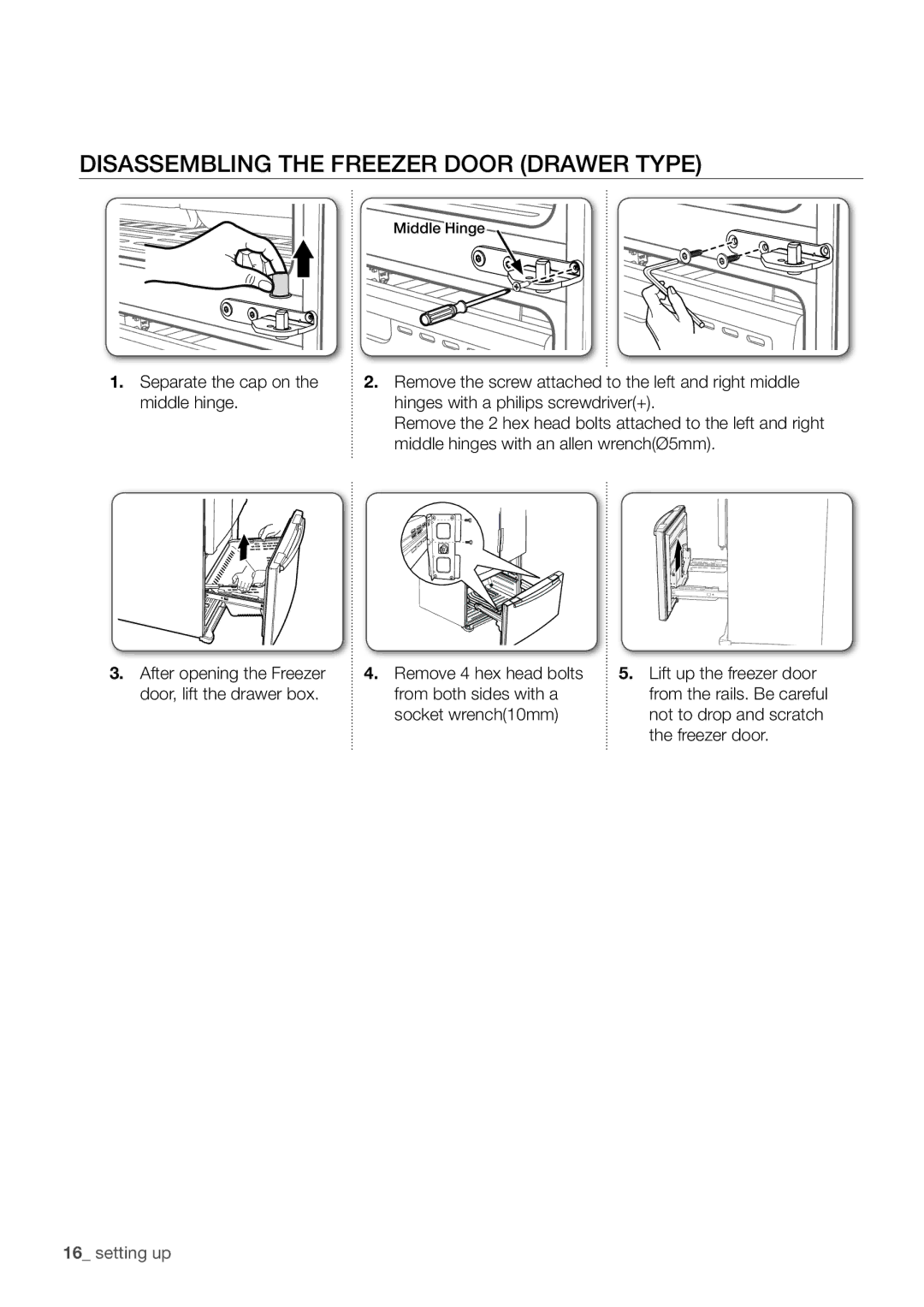 Samsung RF67DEPN1/SML, RF62HEPN1/XEF, RF67DESW1/SML manual Disassembling the Freezer Door Drawer Type 