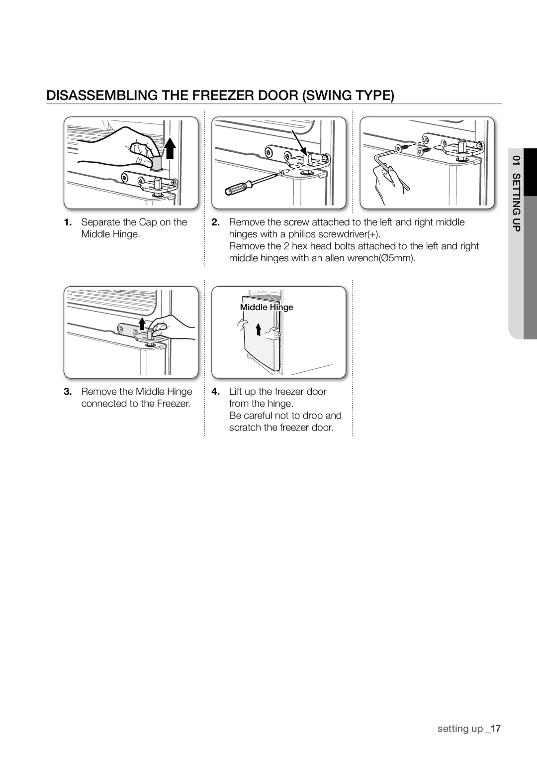 Samsung RF67DESW1/SML, RF62HEPN1/XEF, RF67DEPN1/SML manual Disassembling the Freezer Door Swing Type 