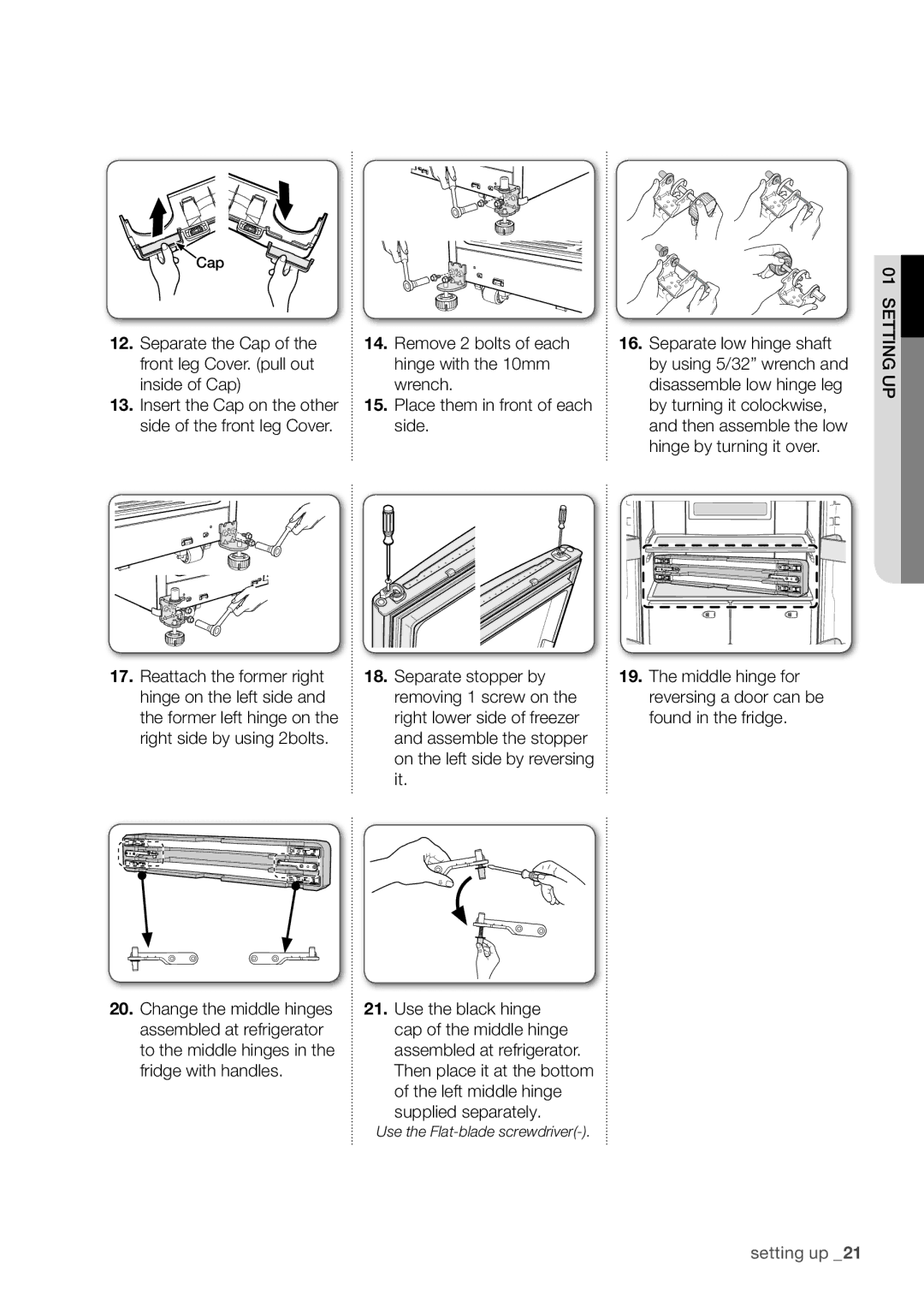 Samsung RF62HEPN1/XEF, RF67DEPN1/SML, RF67DESW1/SML manual Middle hinge for reversing a door can be found in the fridge 