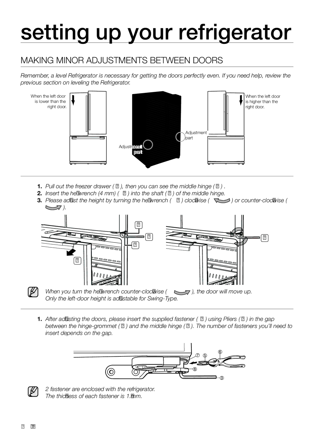 Samsung RF62HEPN1/XEF, RF67DEPN1/SML, RF67DESW1/SML manual Making Minor Adjustments Between Doors 