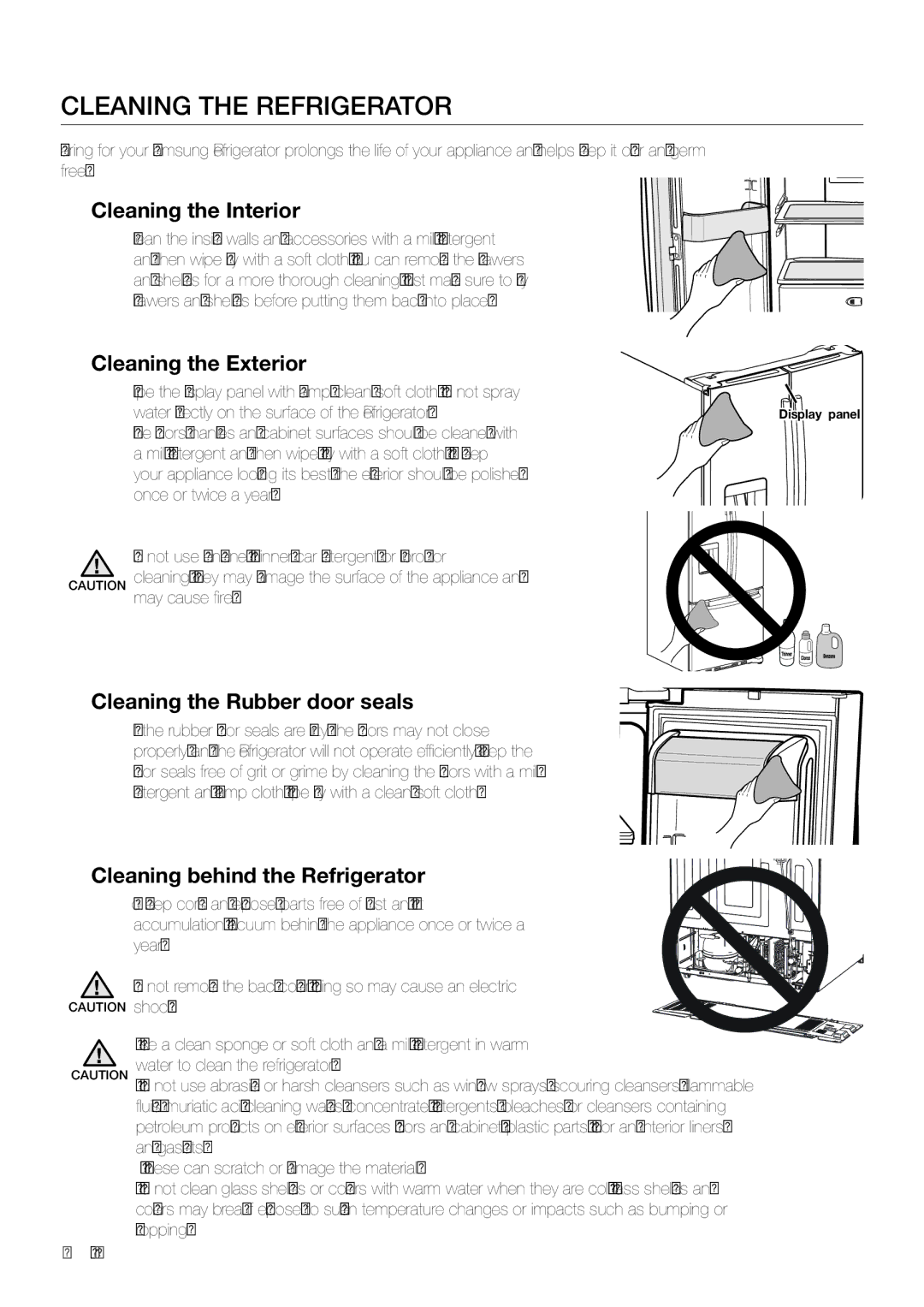 Samsung RF67DEPN1/SML, RF62HEPN1/XEF, RF67DESW1/SML Cleaning the Refrigerator, Cleaning the Interior, Cleaning the Exterior 