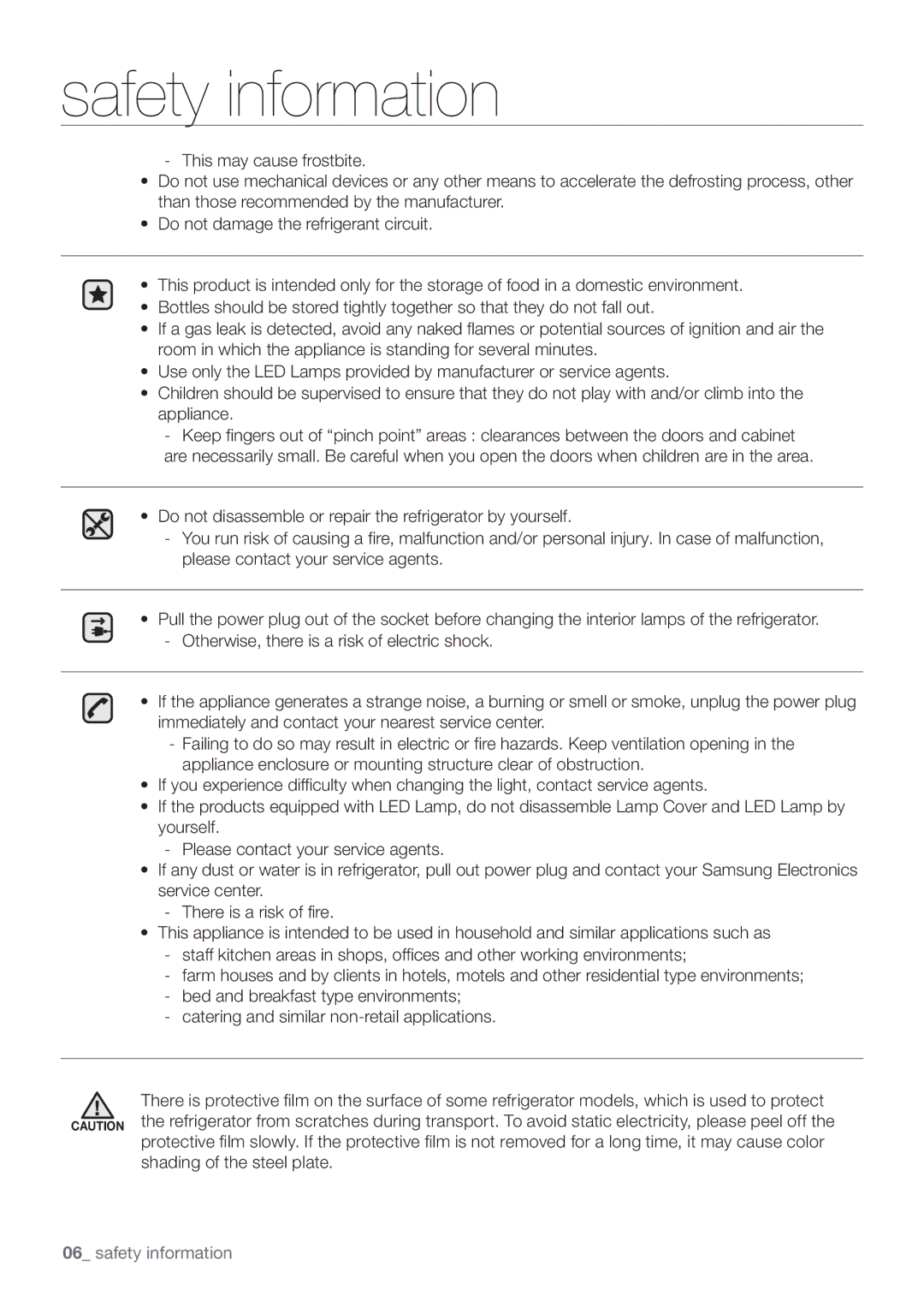 Samsung RF62HEPN1/XEF, RF67DEPN1/SML, RF67DESW1/SML manual Safety information 