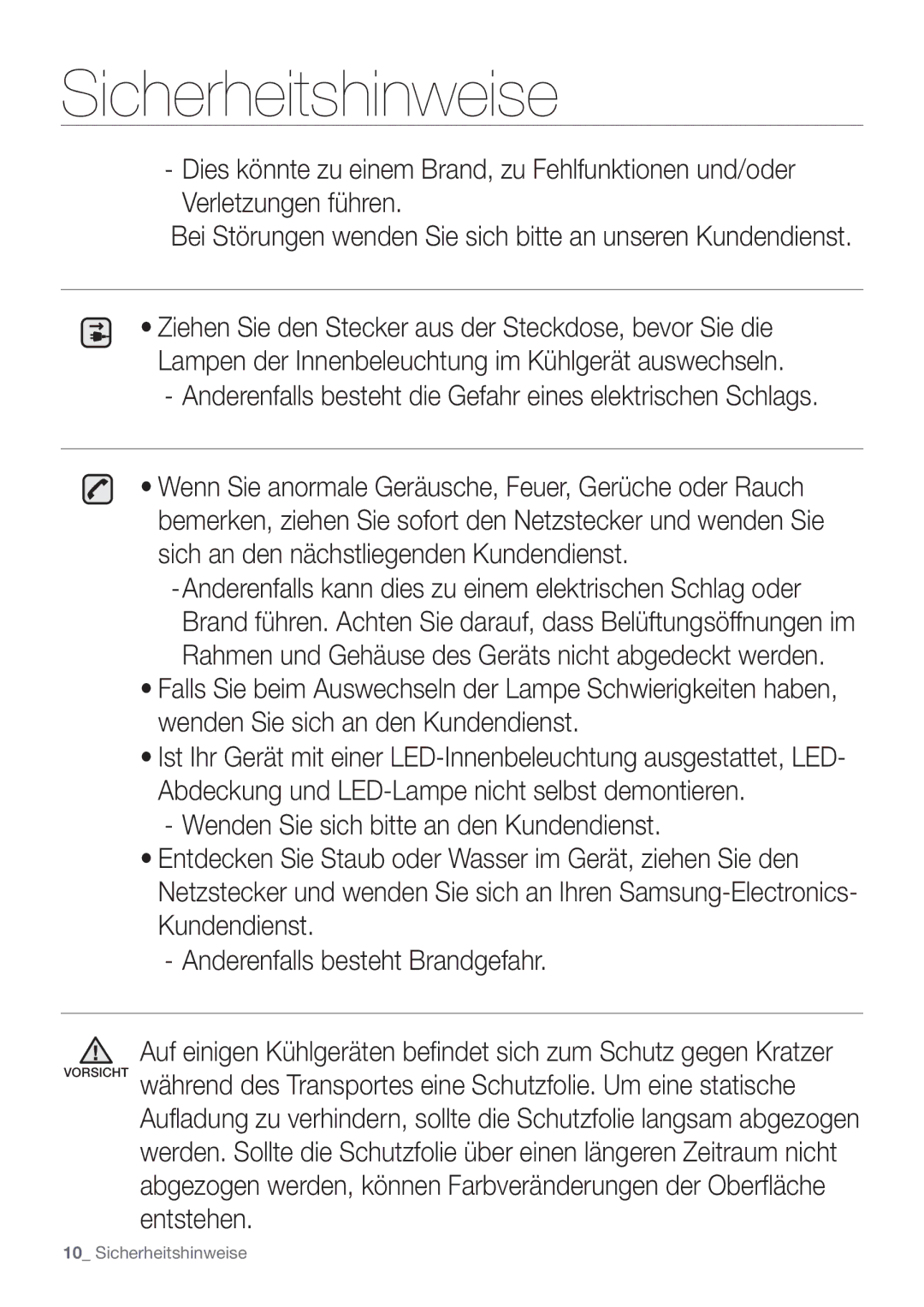 Samsung RF62HEPN1/XEF manual Sicherheitshinweise 