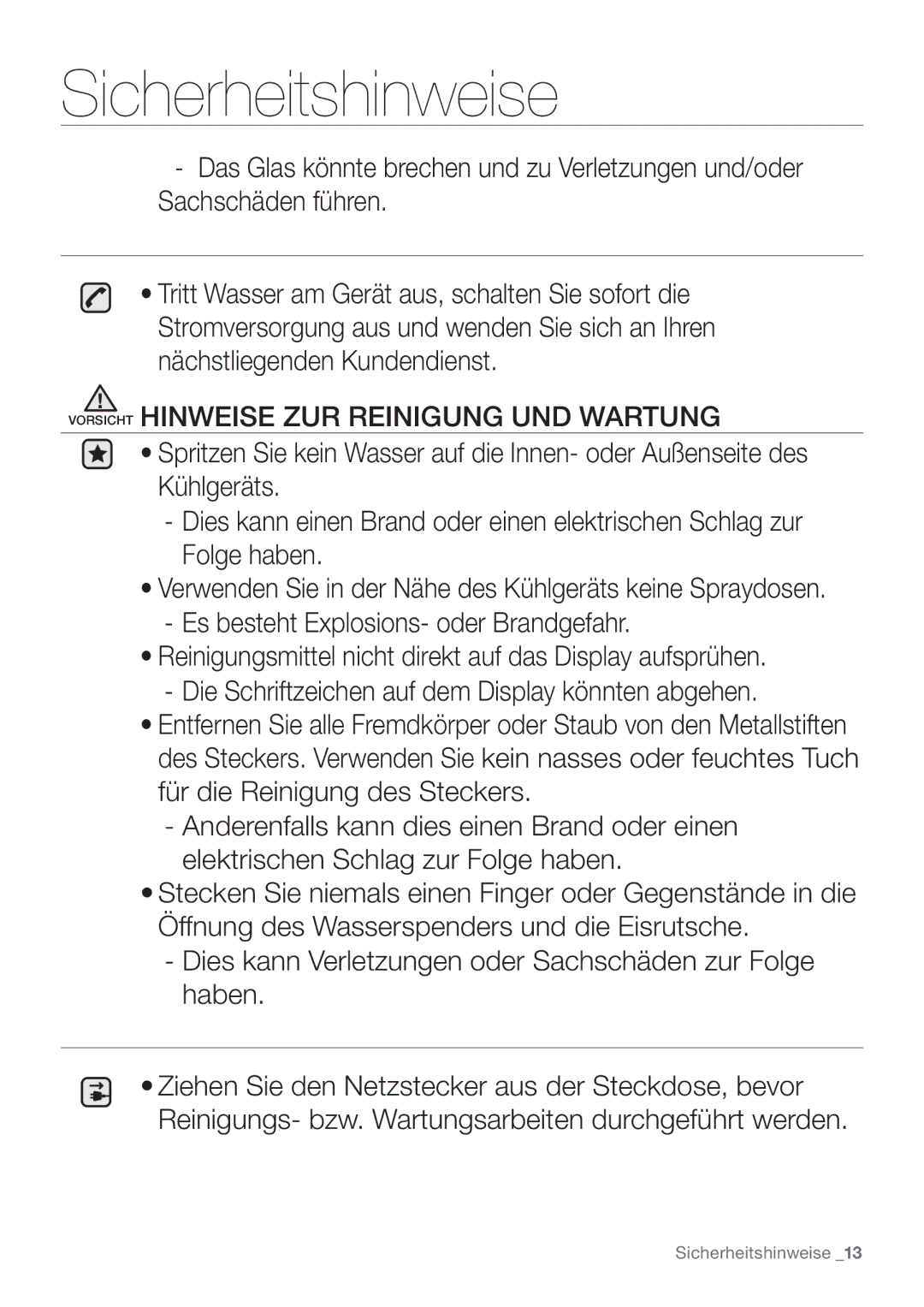 Samsung RF62HEPN1/XEF manual Vorsicht Hinweise ZUR Reinigung UND Wartung 