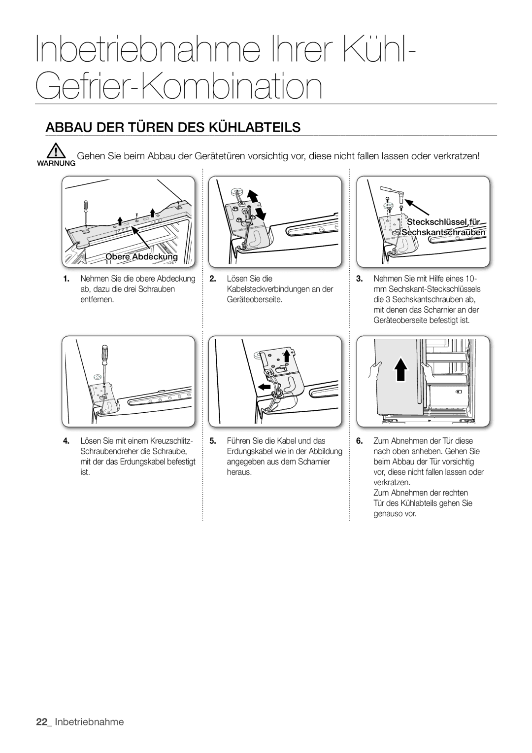 Samsung RF62HEPN1/XEF manual Abbau DER Türen DES Kühlabteils 