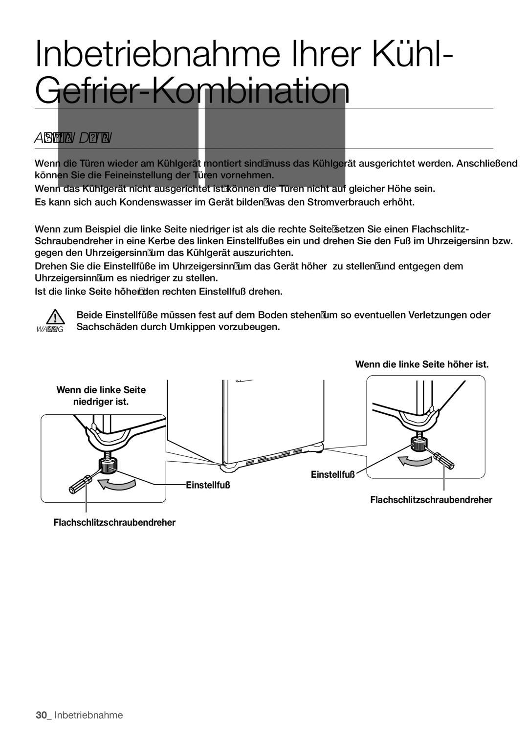 Samsung RF62HEPN1/XEF manual Ausrichten DER Türen 