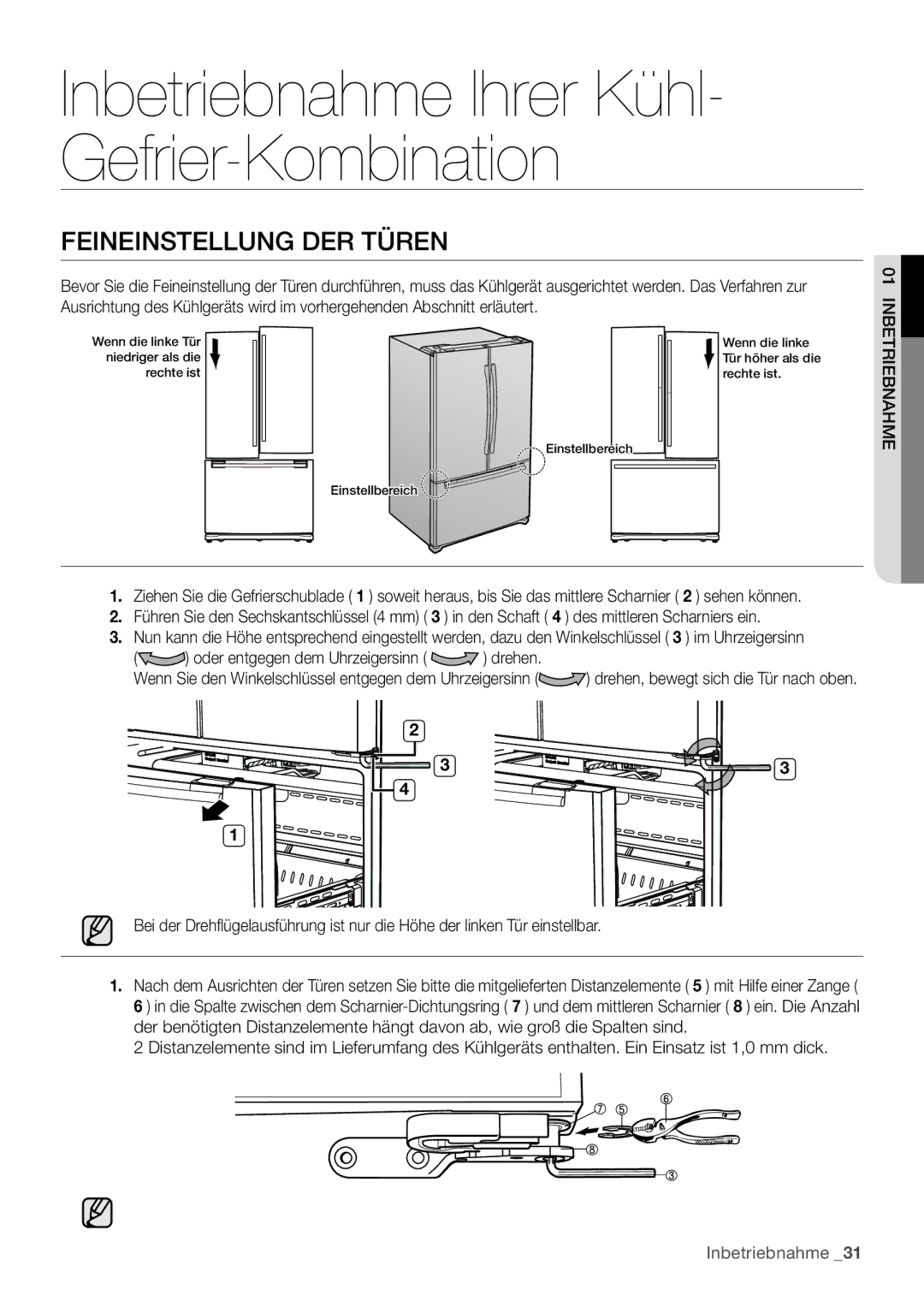 Samsung RF62HEPN1/XEF manual Feineinstellung DER Türen 