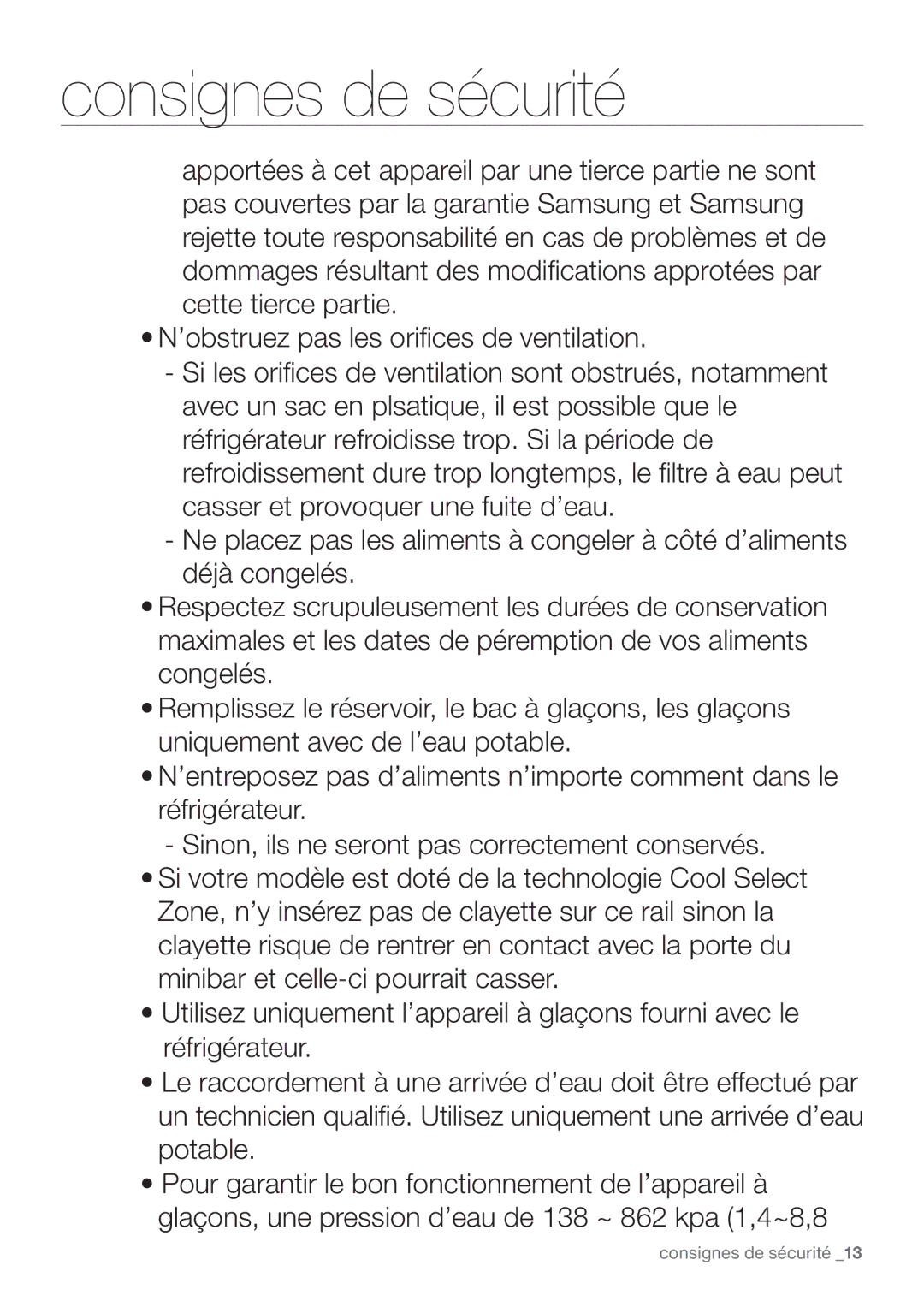 Samsung RF62HEPN1/XEF, RF62QEPN1/XEF manual Consignes de sécurité 