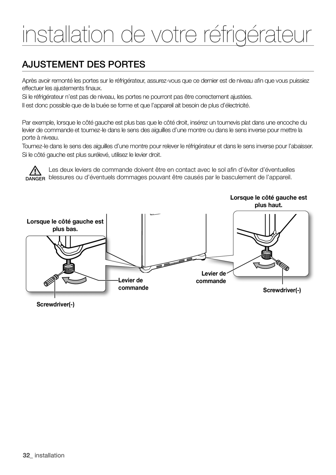 Samsung RF62QEPN1/XEF, RF62HEPN1/XEF manual Ajustement DES Portes 