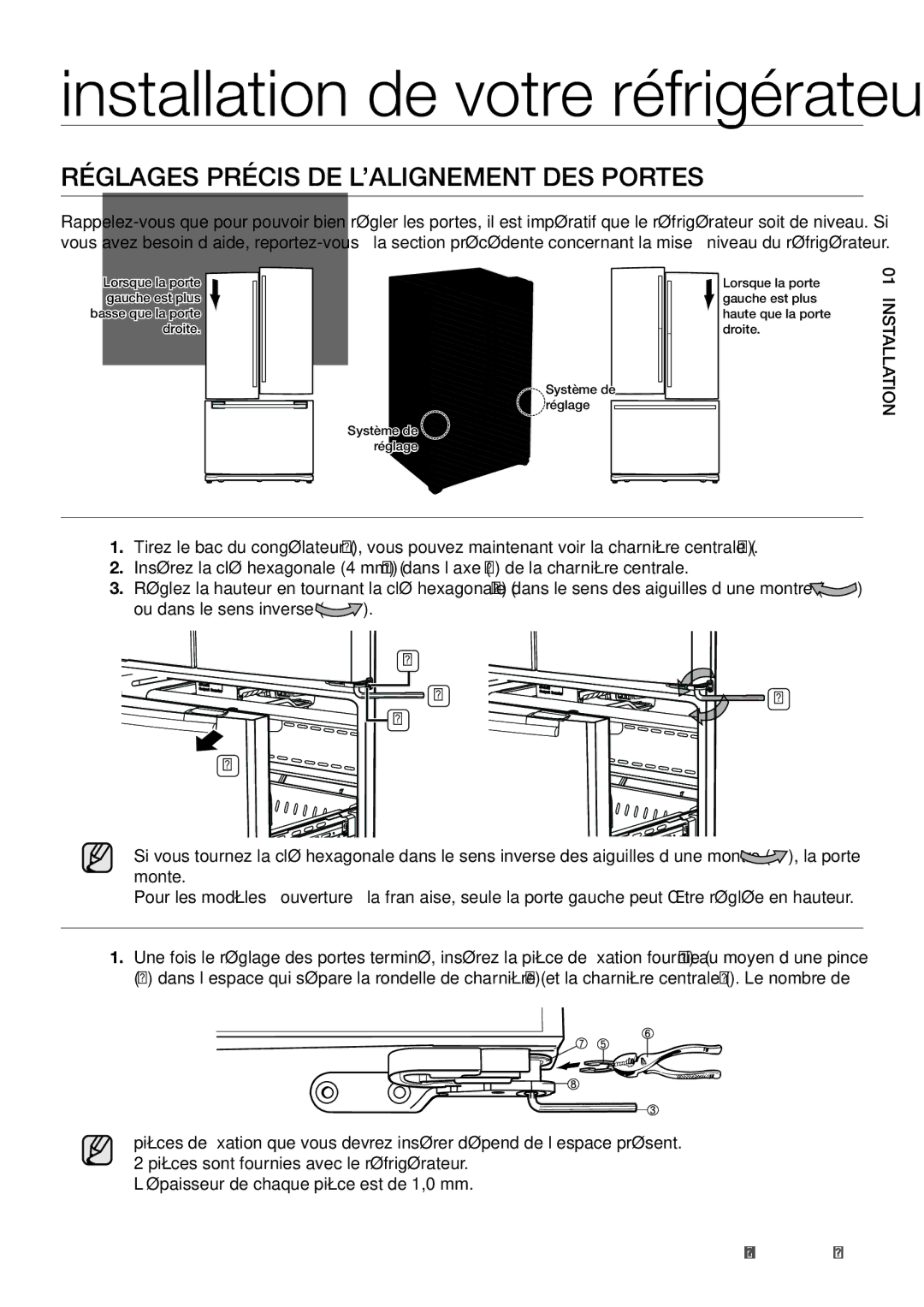 Samsung RF62HEPN1/XEF, RF62QEPN1/XEF manual Réglages Précis DE L’ALIGNEMENT DES Portes 