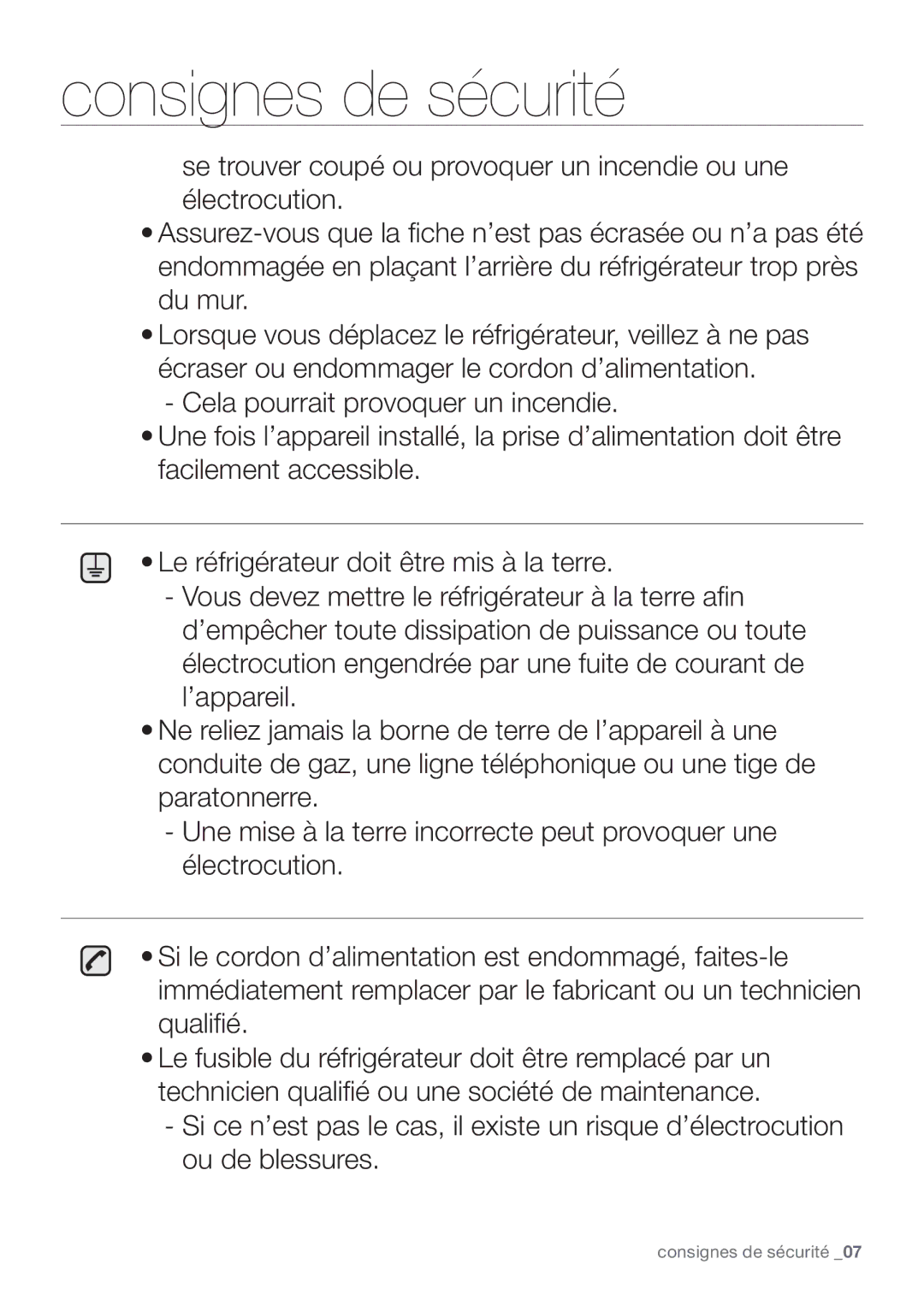 Samsung RF62HEPN1/XEF, RF62QEPN1/XEF manual Consignes de sécurité 