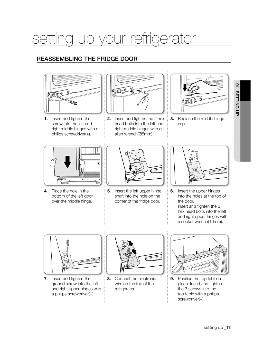 Samsung RF62UBPN1/BWT, RF62UBRS1/BWT manual Reassembling the fridge door 