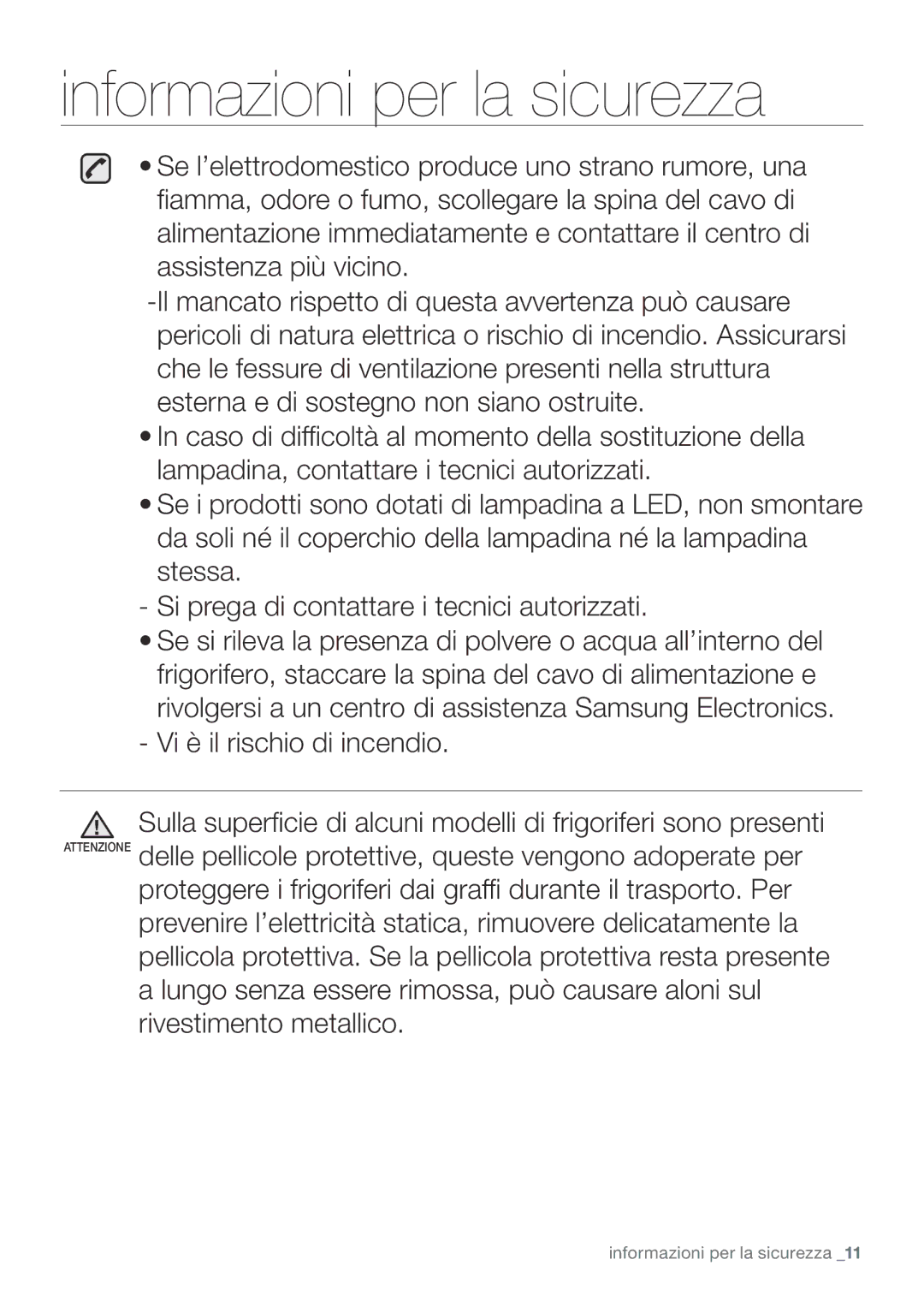 Samsung RF62UBPN1/XES, RF67VBPN1/XES, RF62UBRS1/XES manual Informazioni per la sicurezza 