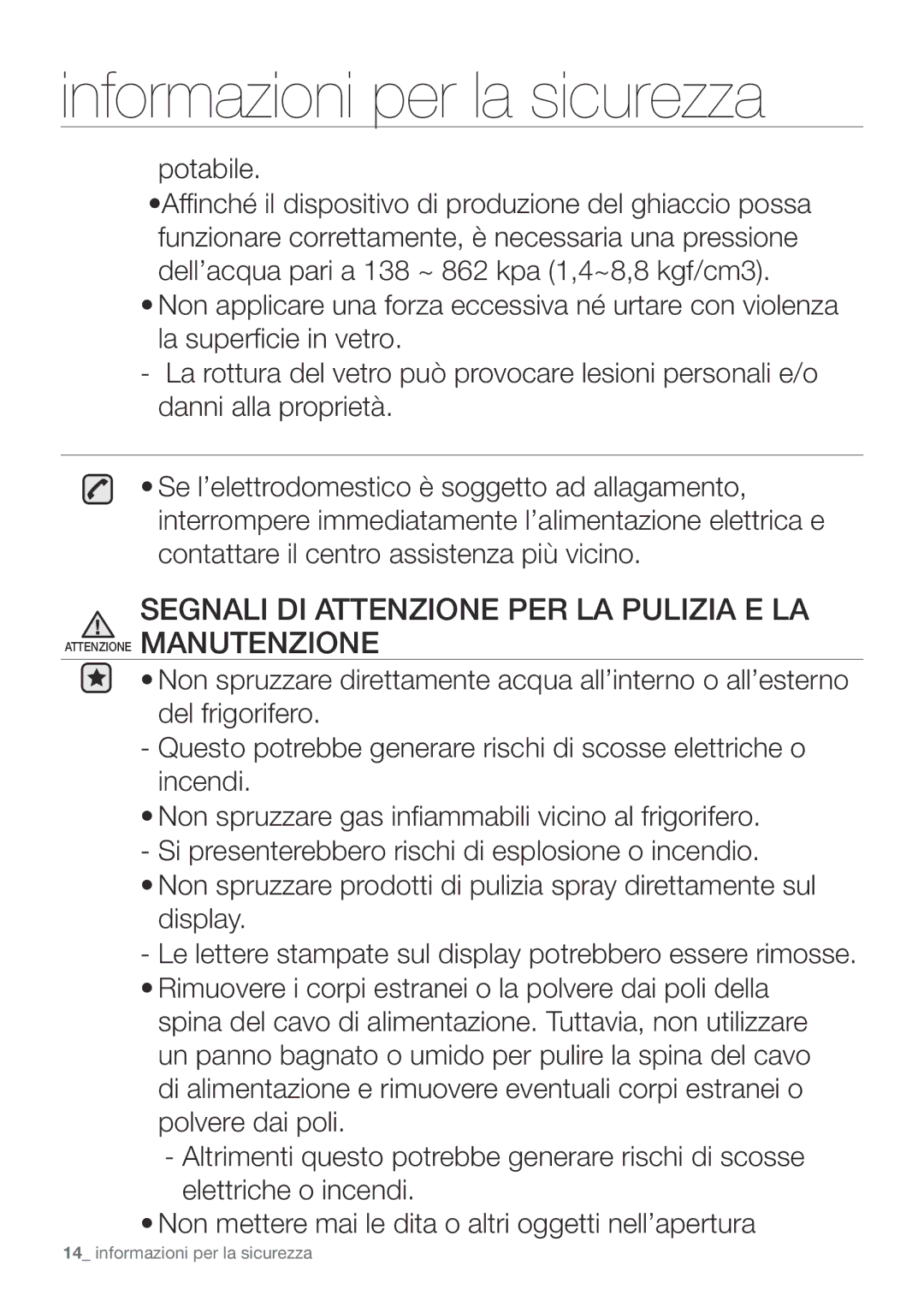 Samsung RF62UBPN1/XES, RF67VBPN1/XES, RF62UBRS1/XES manual Informazioni per la sicurezza 