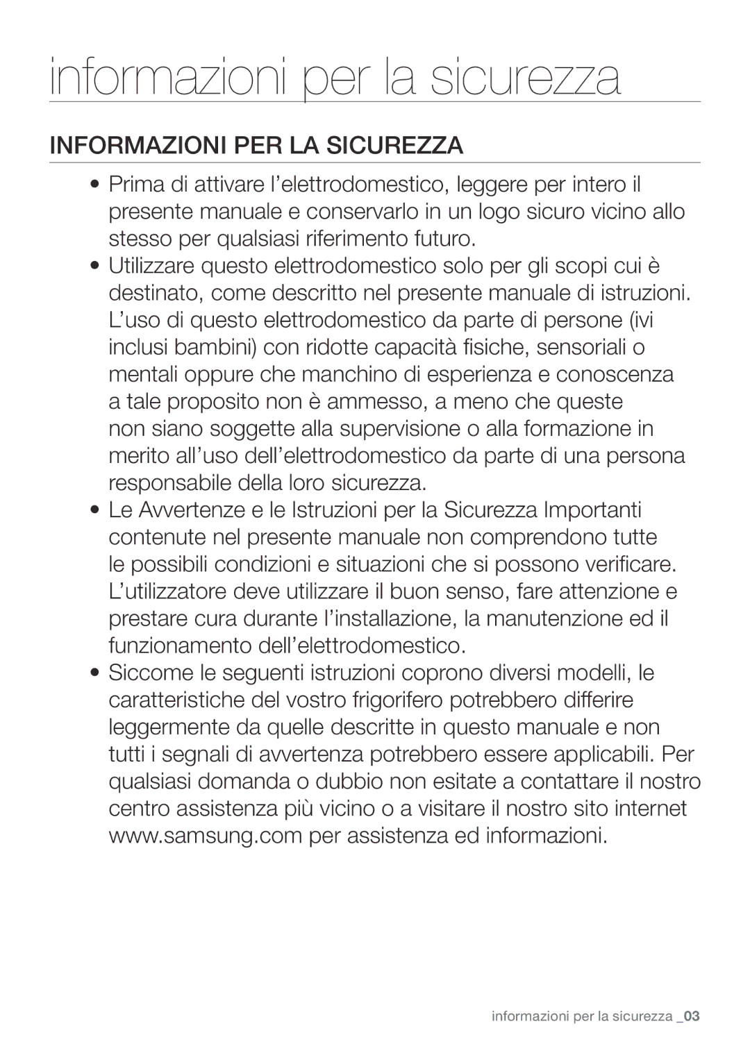 Samsung RF67VBPN1/XES, RF62UBRS1/XES, RF62UBPN1/XES manual Informazioni per la sicurezza, Informazioni PER LA Sicurezza 