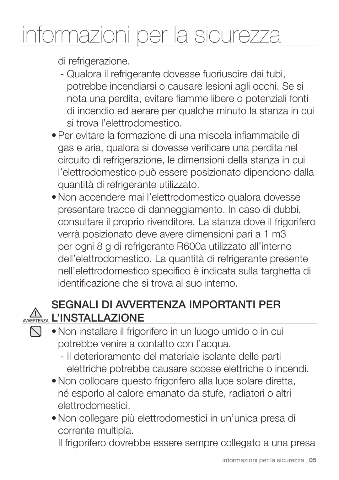 Samsung RF62UBPN1/XES, RF67VBPN1/XES, RF62UBRS1/XES manual Informazioni per la sicurezza 