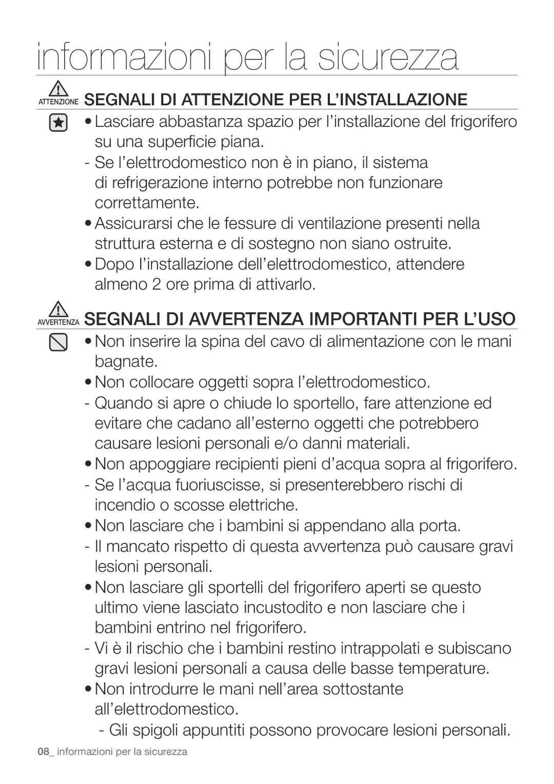 Samsung RF62UBPN1/XES, RF67VBPN1/XES, RF62UBRS1/XES manual Avvertenza Segnali DI Avvertenza Importanti PER L’USO 