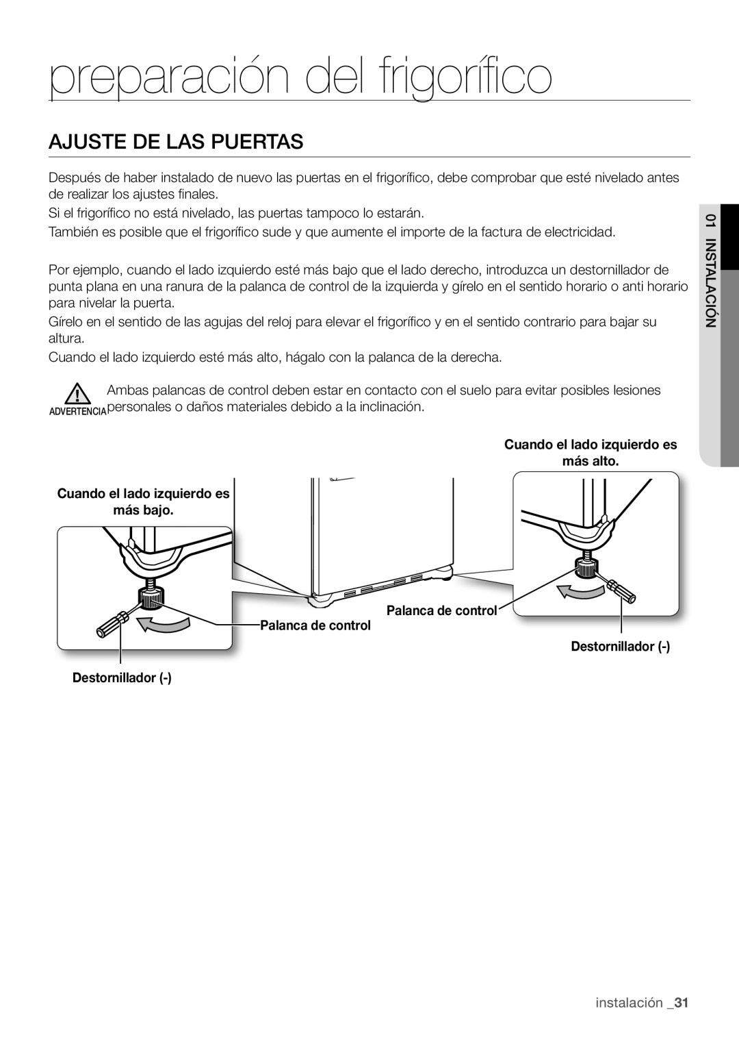 Samsung RF67VBPN1/XES manual Ajuste DE LAS Puertas 