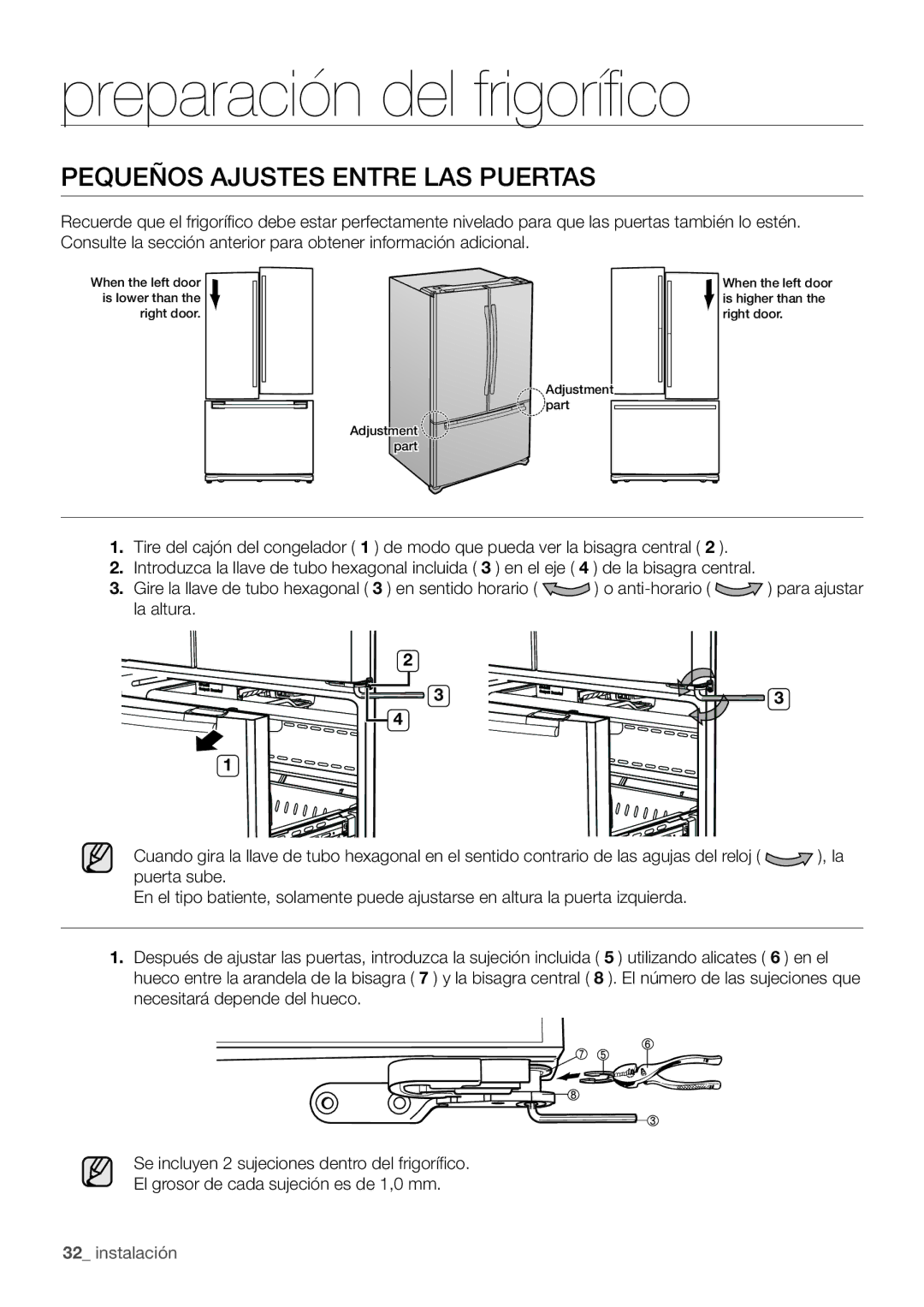 Samsung RF67VBPN1/XES manual Pequeños Ajustes Entre LAS Puertas 