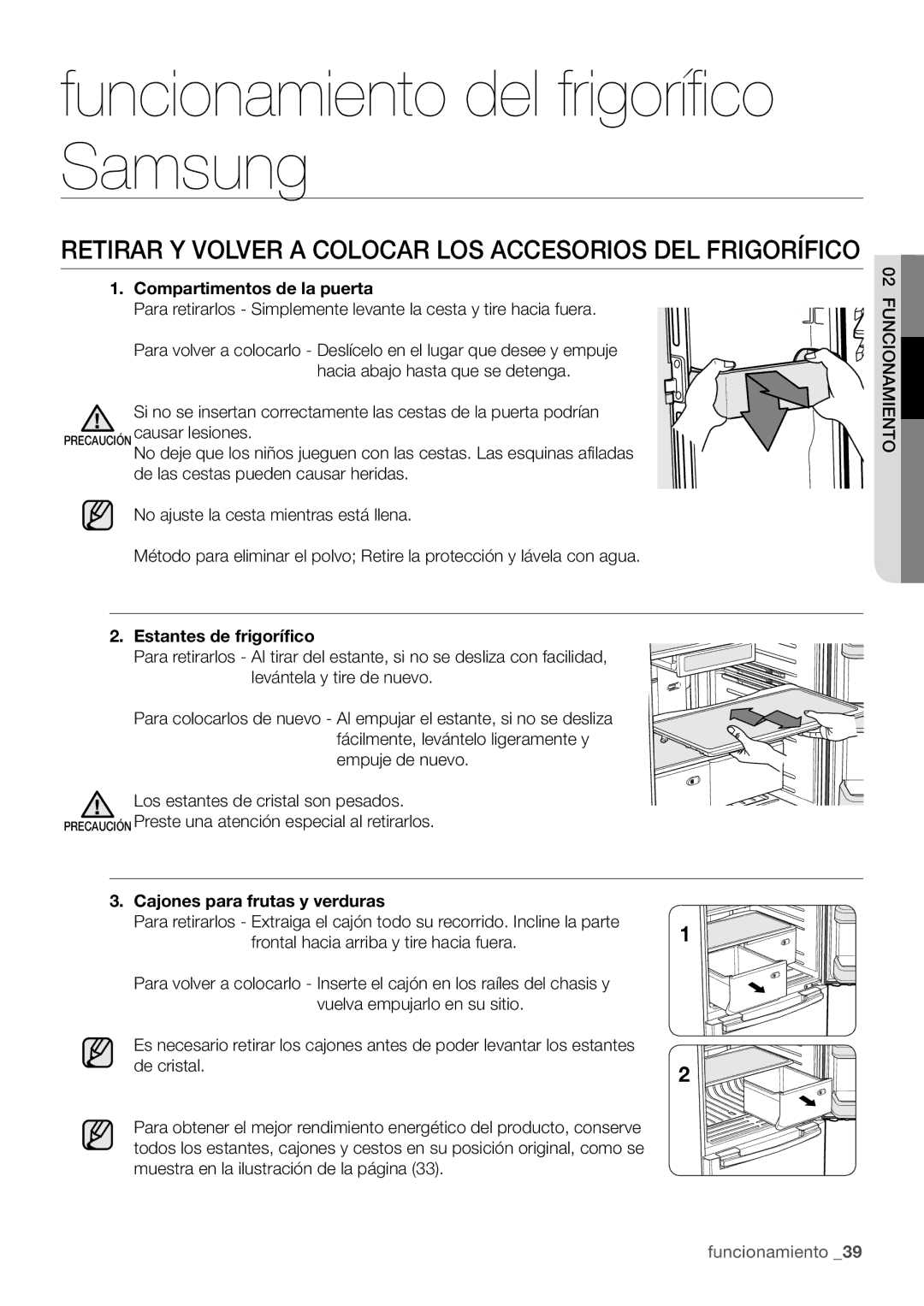 Samsung RF67VBPN1/XES manual Retirar Y Volver a Colocar LOS Accesorios DEL Frigorífico, Compartimentos de la puerta 