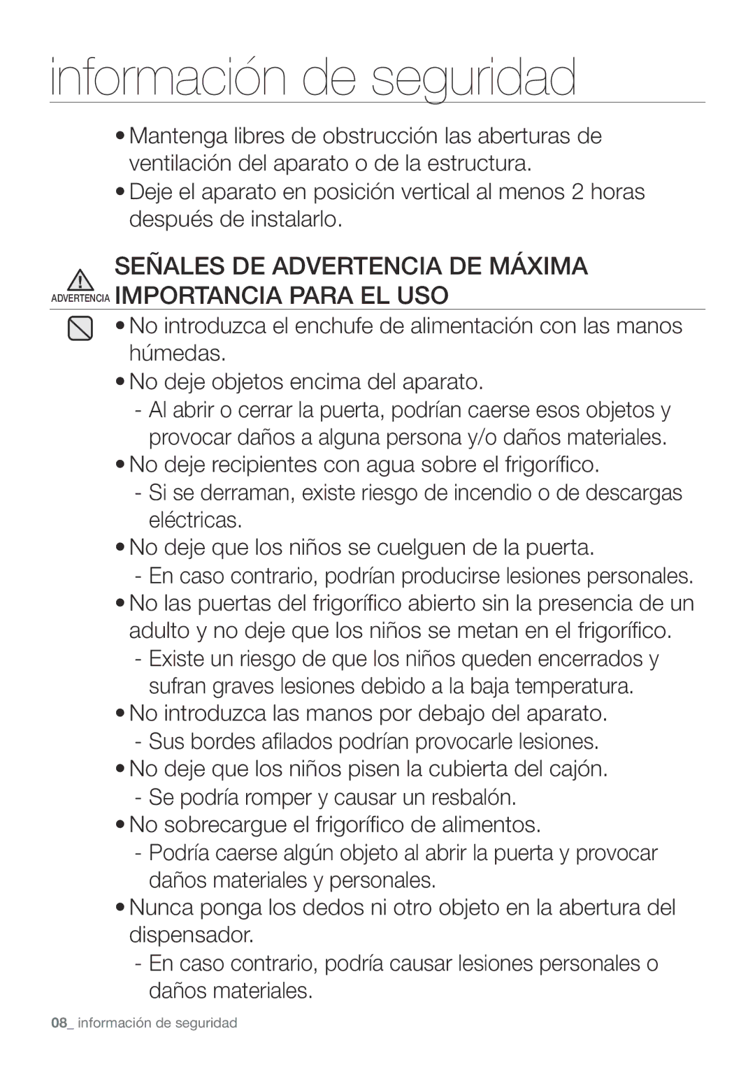 Samsung RF67VBPN1/XES manual Información de seguridad 