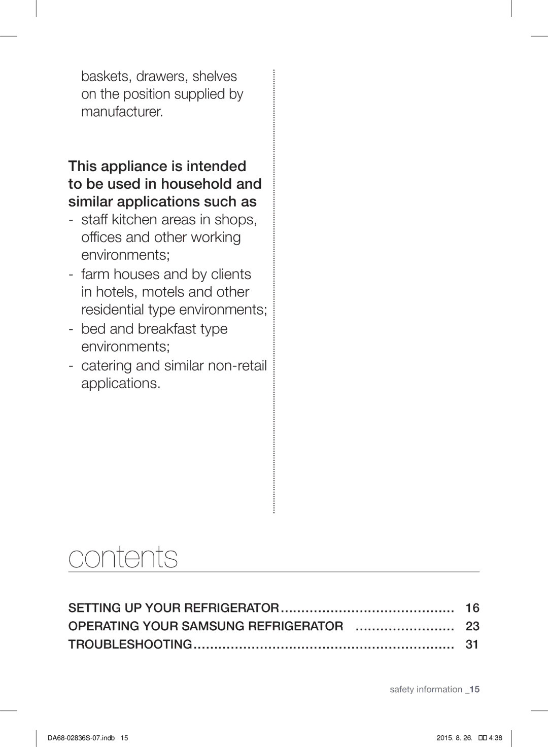 Samsung RF858QALASL/ML manual Contents 