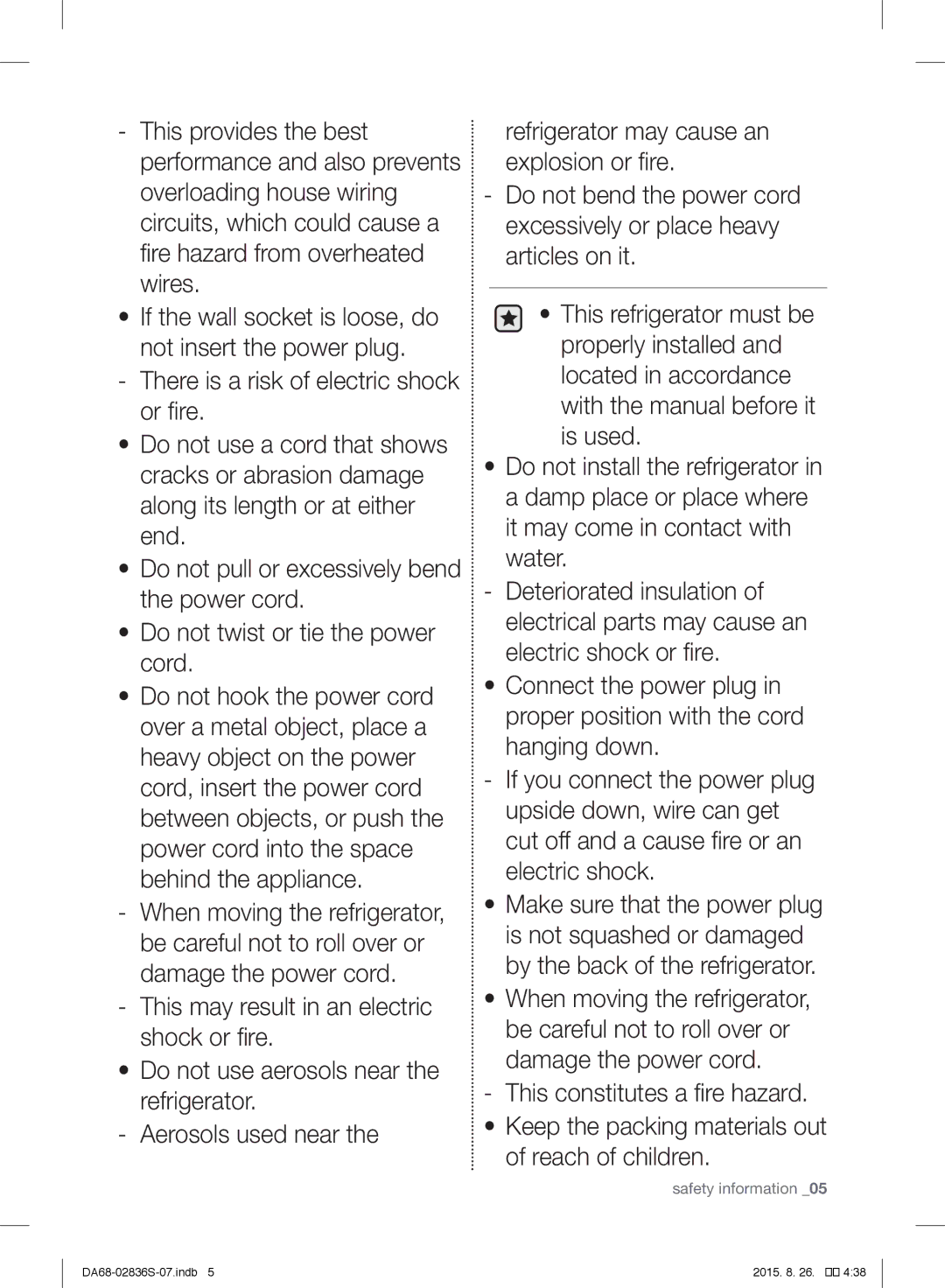 Samsung RF858QALASL/ML manual Safety information 