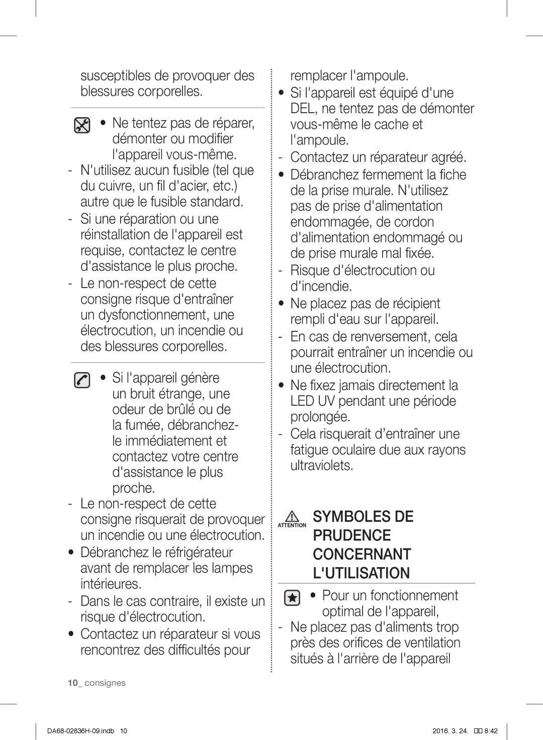 Samsung RF858VALASL/EF manual Symboles DE Concernant Lutilisation, Susceptibles de provoquer des blessures corporelles 