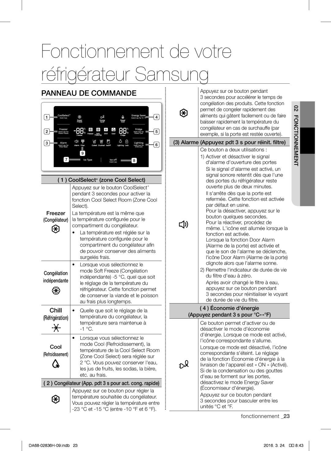 Samsung RF858VALASL/EF manual Panneau DE Commande 